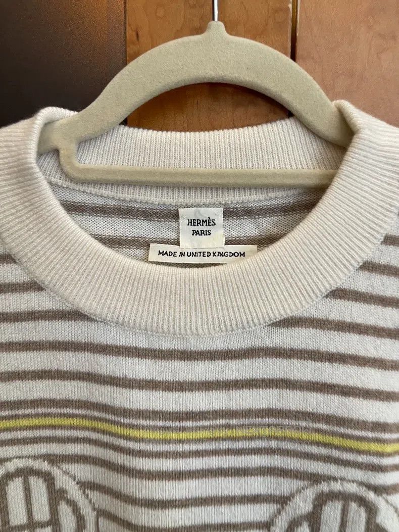 Other Hermes Beige Striped Cashmere Short Sleeve Knit Top Size XS / US 0-2 / IT 36-38 - 2 Thumbnail