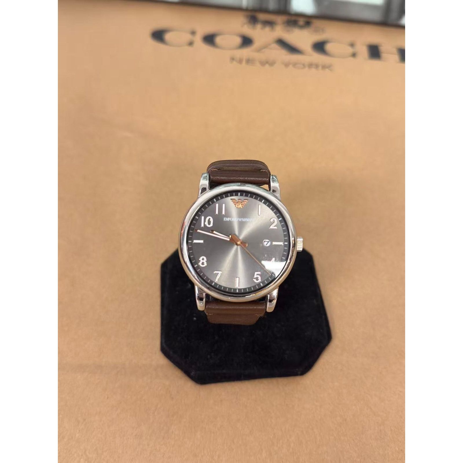 Emporio Armani Emporio Armani Grey Dial 43mm Brown Leather Watch AR11175 Size ONE SIZE - 4 Thumbnail