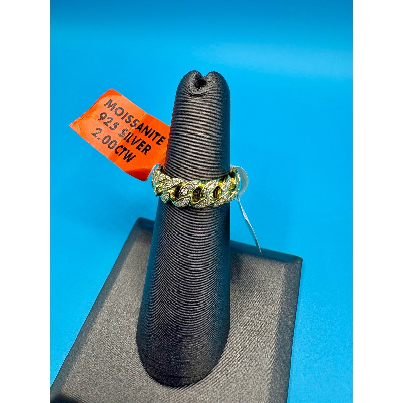 Jewelry NWT Sz. 5 -2ct Vermeil Moissanite over 925 Silver Cuban Ring Size ONE SIZE - 9 Thumbnail