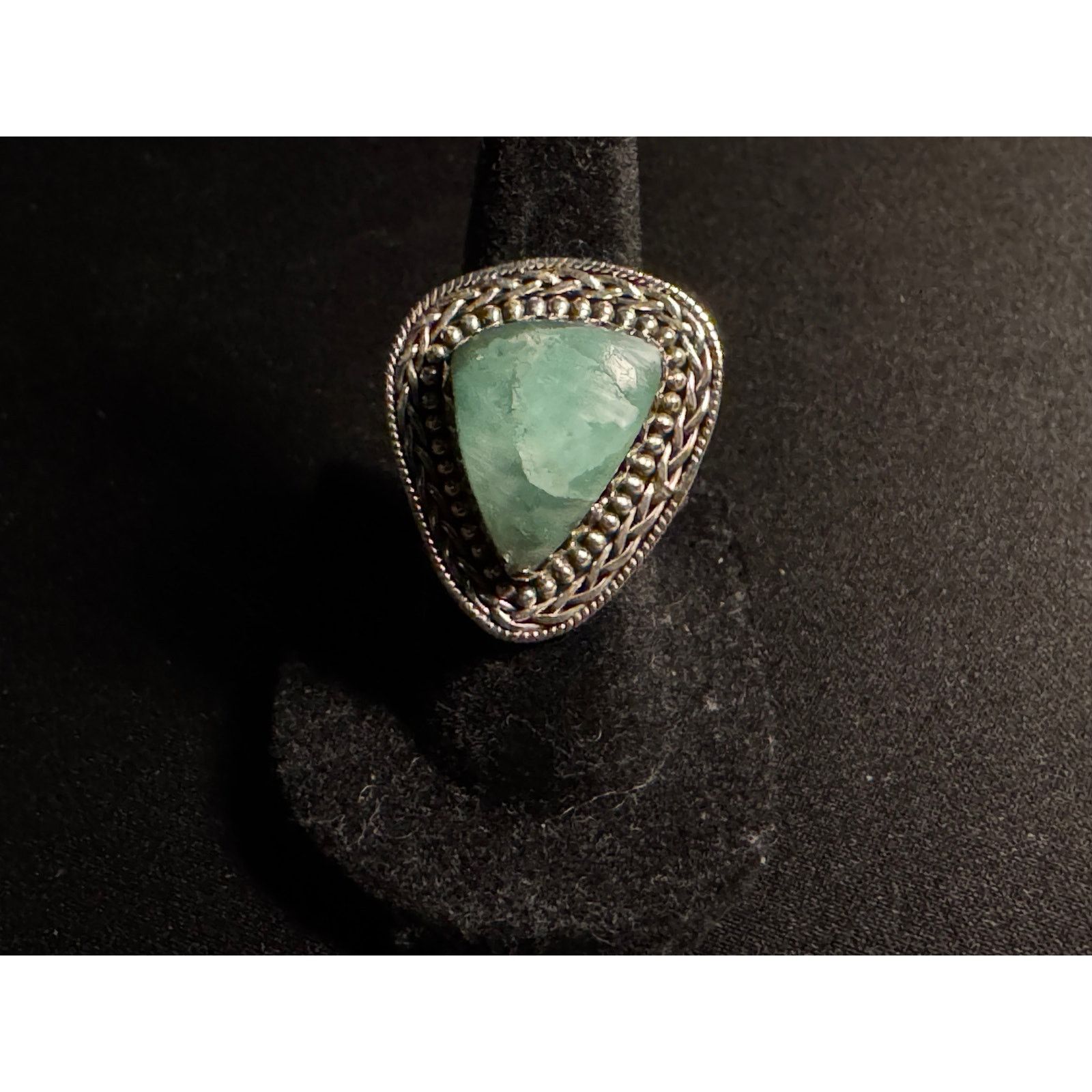 Other 925 Sterling Triangular Green/White Gemstone Size 6.5 Size ONE SIZE - 2 Thumbnail