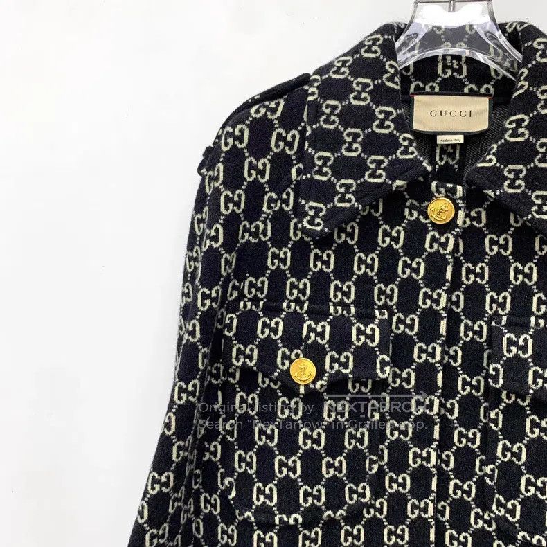 Gucci Gucci Black logo jacquard full print wool lapel cloak jack Size S / US 4 / IT 40 - 3 Thumbnail