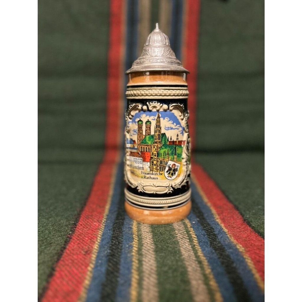 The Unbranded Brand 2 Large 20th Century German Ceramic Beer SteinwithPewter Lid Size ONE SIZE - 6 Thumbnail