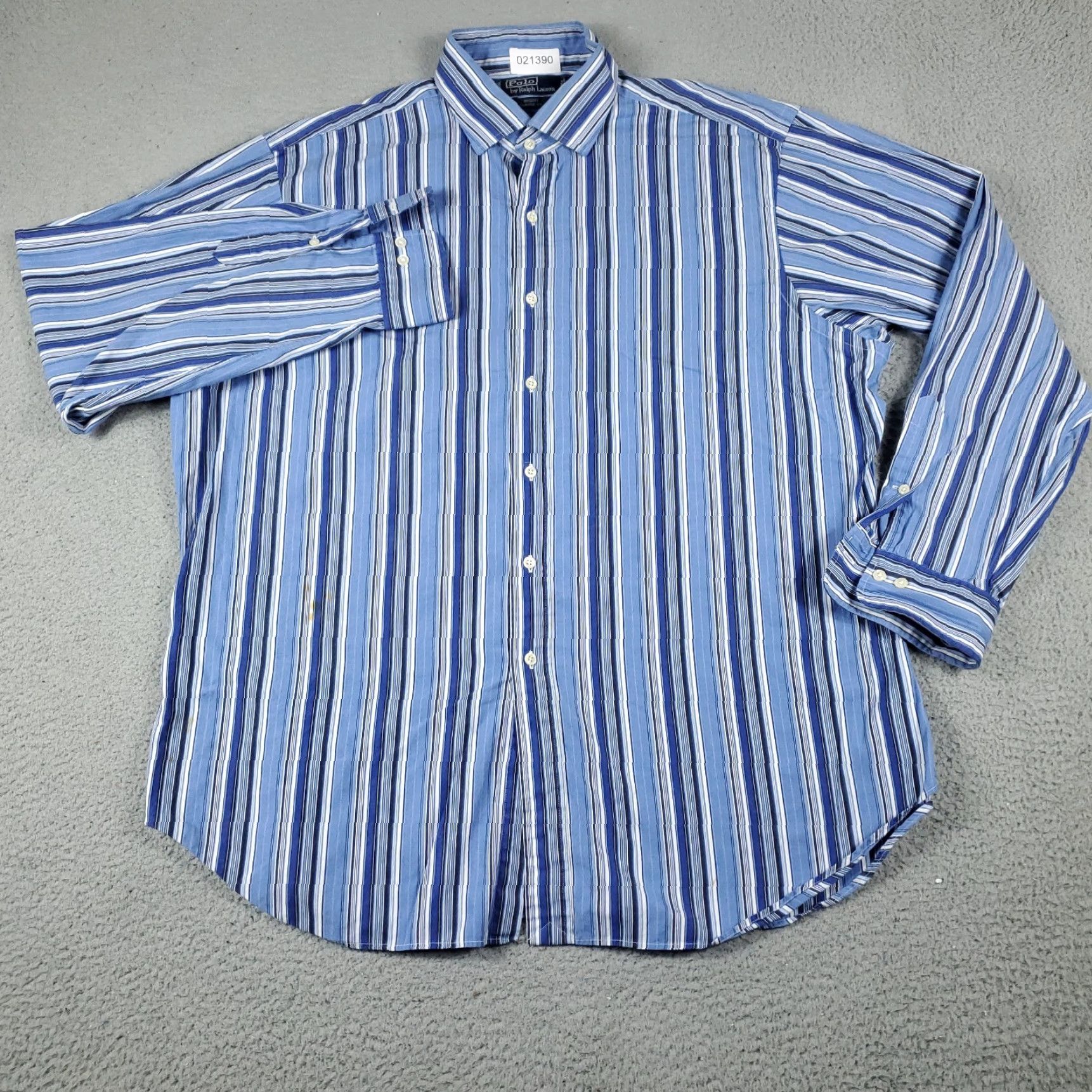 Ralph Lauren Ralph Lauren Dress Shirt Blue Striped Cotton Long Sleeve Button-Down Men’s Size 18 Stained Size 48R - 2 Thumbnail