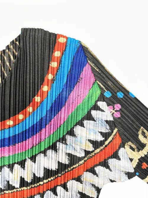 Pleats Please Issey Miyake o1tko10526 Firework Tribal Print Pleated Top in Multicolor Size L / US 10 / IT 46 - 4 Thumbnail