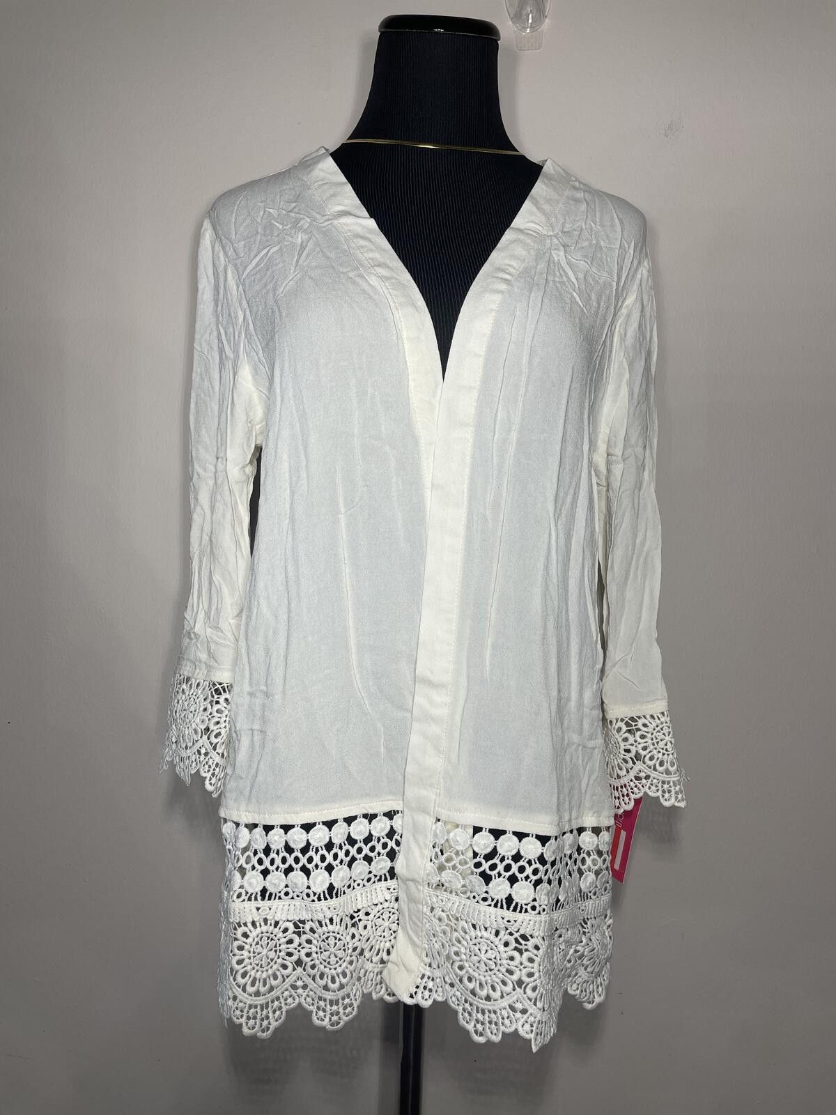 Other Ivory Green Garden Tunic Boho Crochet Lace Hem Duster Sz L Size L / US 10 / IT 46 - 6 Thumbnail