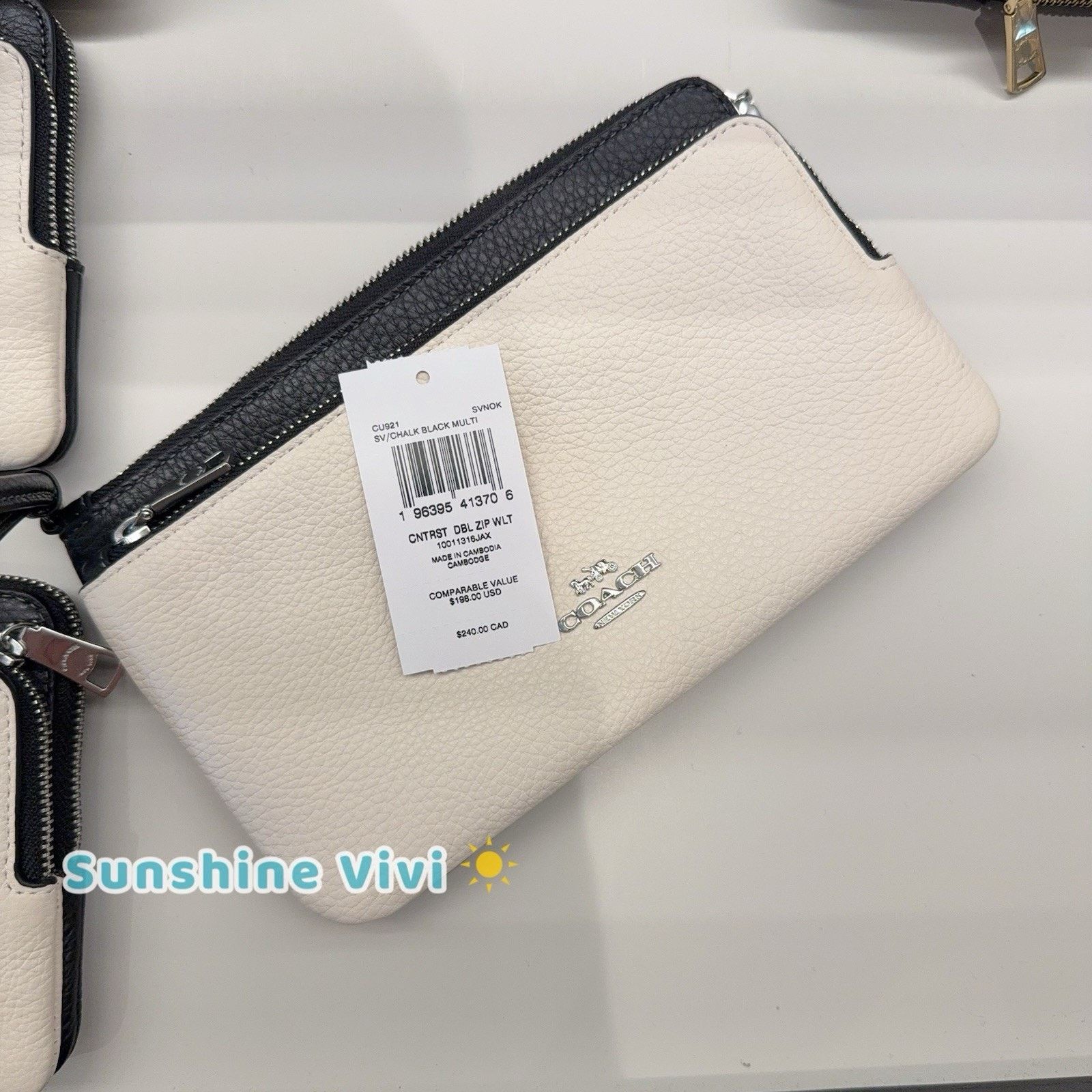 Coach NWT COACH Double Zip Wallet Silver/Chalk Black Leather CU921 Size ONE SIZE - 1 Thumbnail