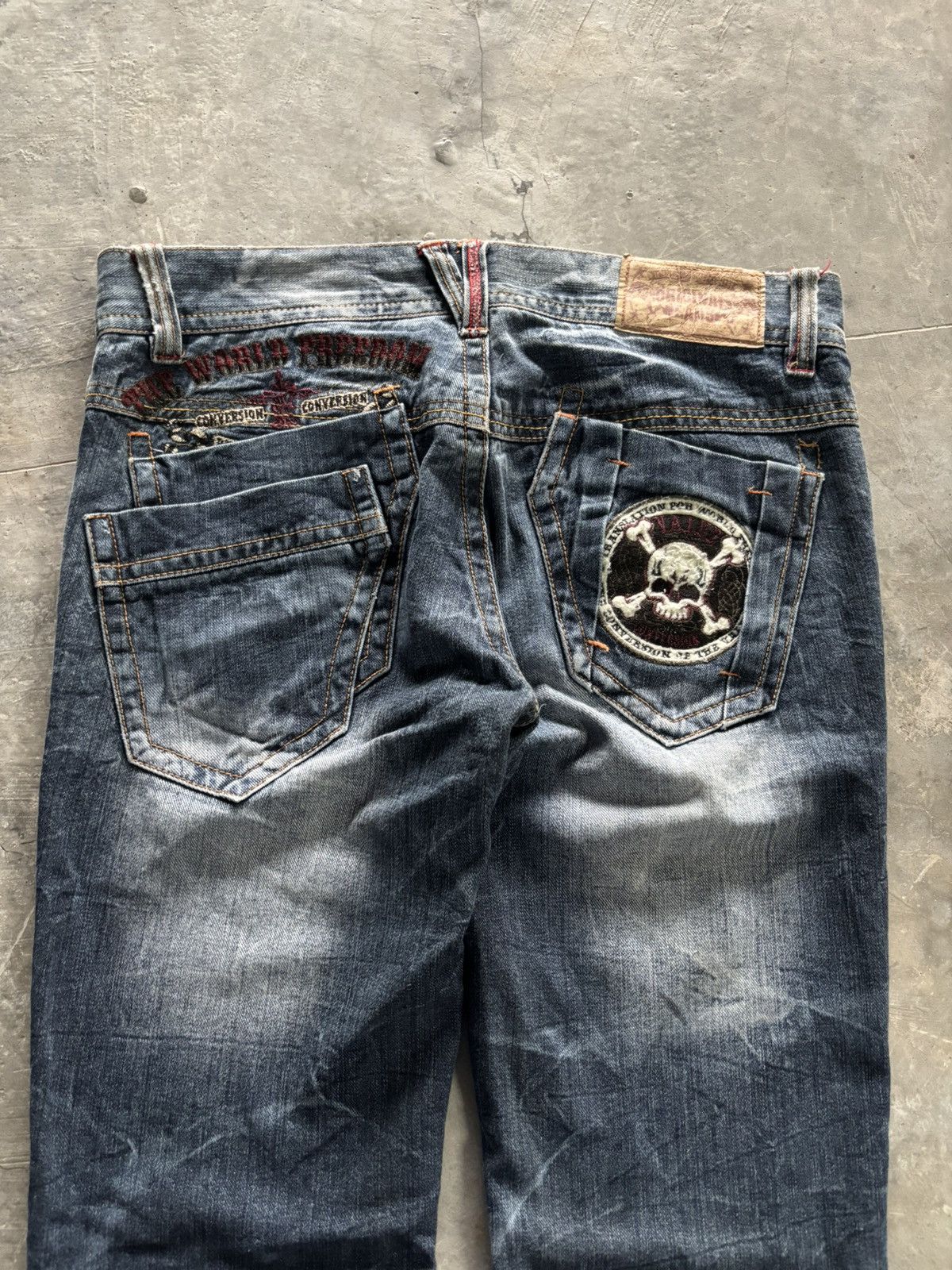 14th Addiction Y2K fade wash jeans skull japanese denim distressed Size US 31 - 11 Thumbnail
