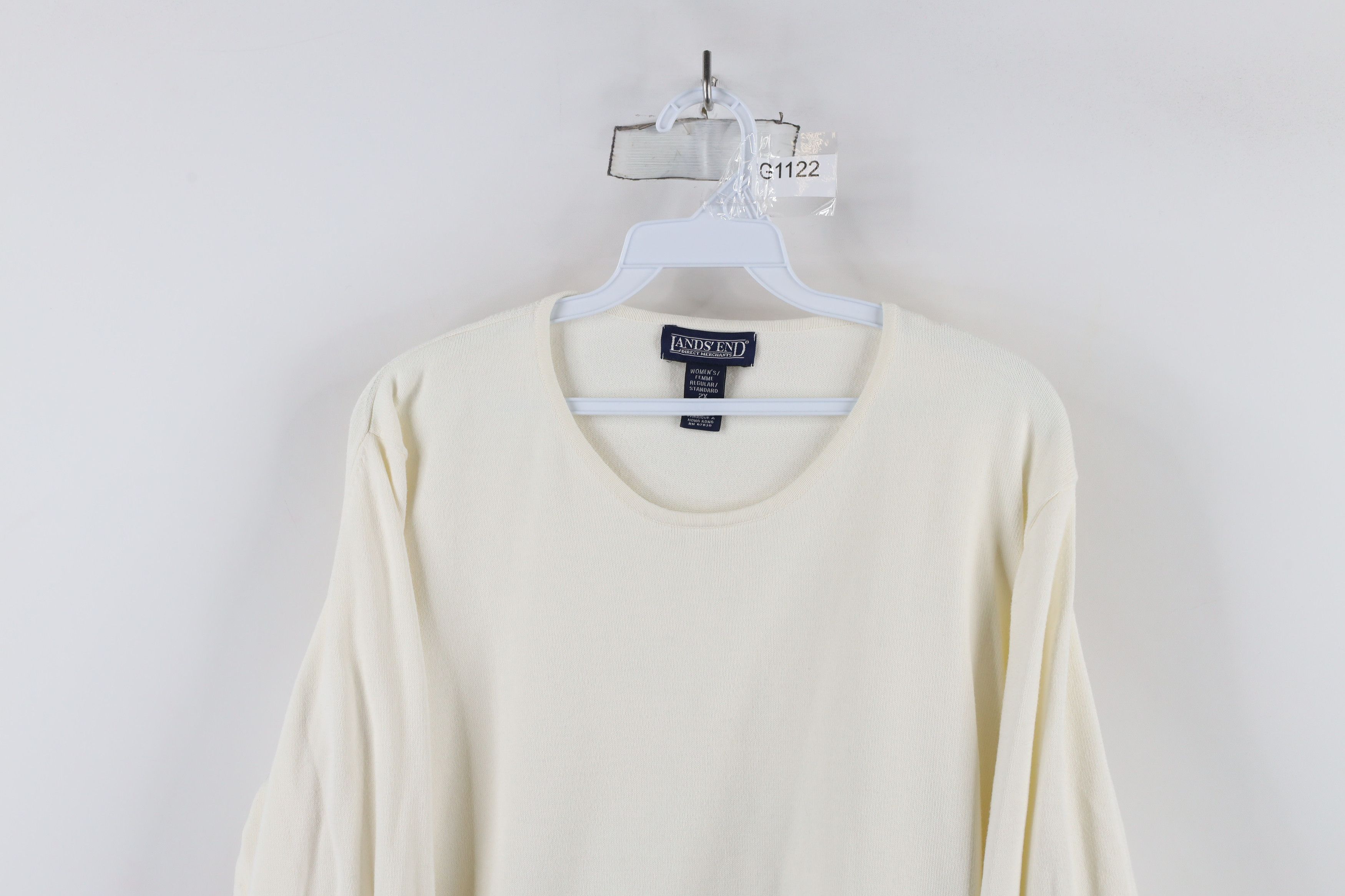 Lands' End × Vintage Vintage 90s Lands End Lightweight Ribbed Knit Sweater Cream Size XXL / US 16-18 / IT 52-54 - 2 Thumbnail