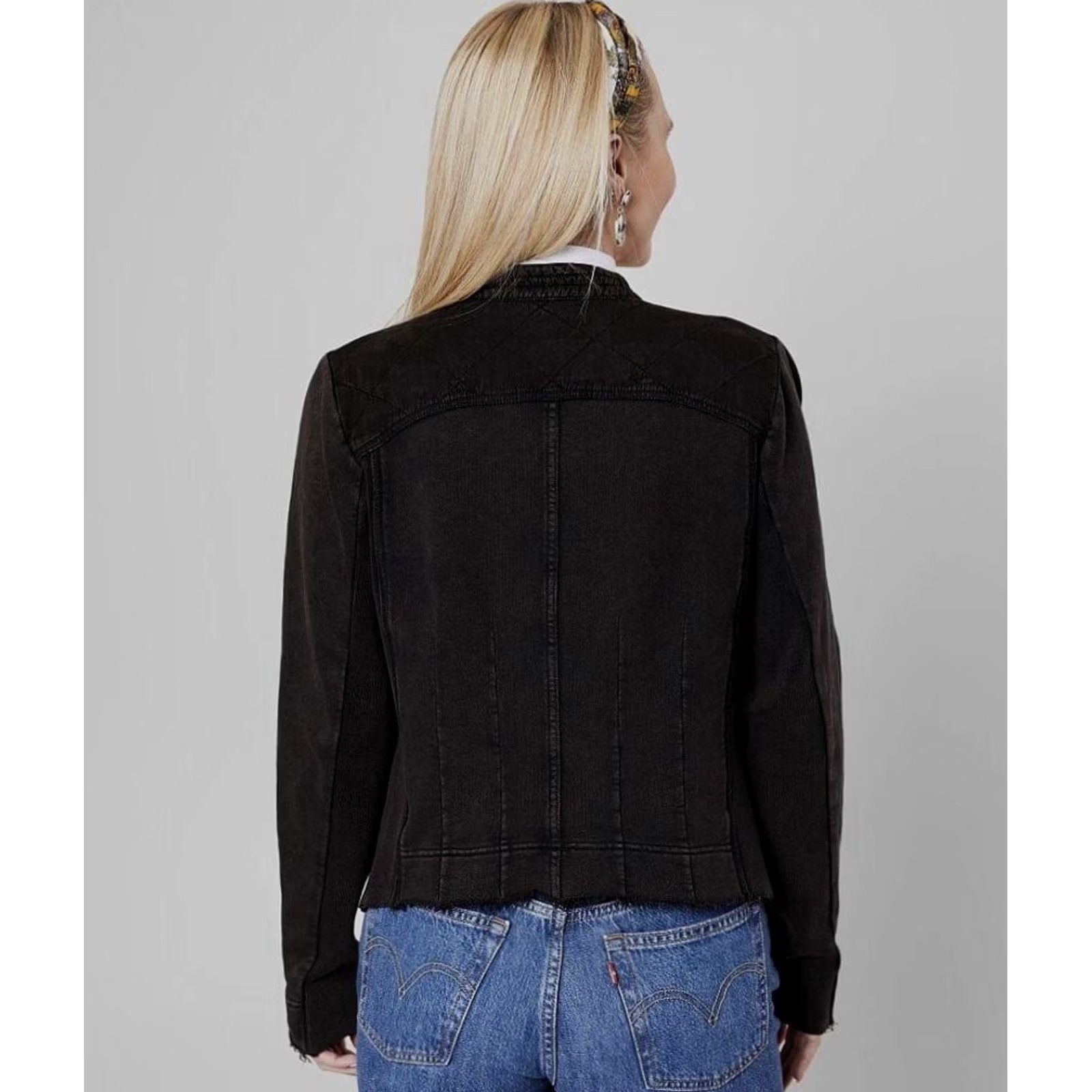 Vintage Buckle BKE Women Black Washed Cowl-Neck Asymmetrical Zip Draped Moto Jacket M Jacket Womens Size M / US 6-8 / IT 42-44 - 5 Thumbnail