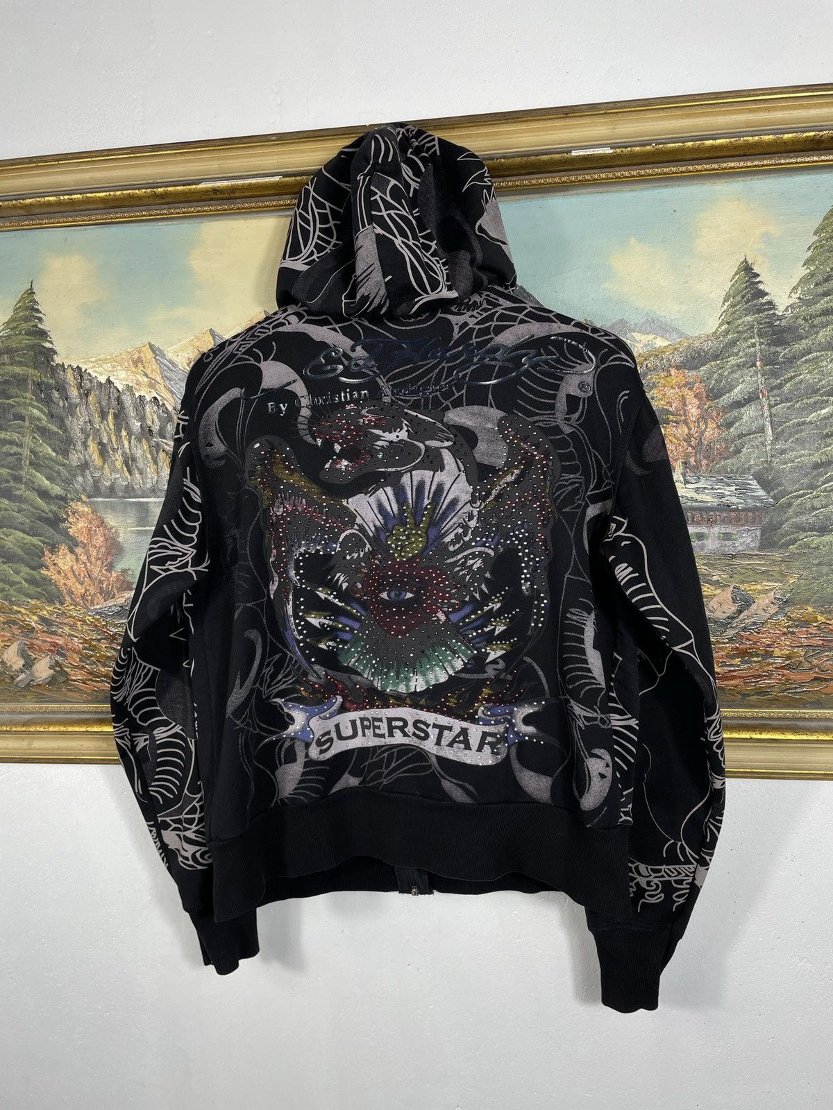 Ed Hardy × Vintage Ed Hardy Y2k Avant Garde Zip AOP Hoodie Sweatshirt Vintage Size M / US 6-8 / IT 42-44 - 7 Thumbnail