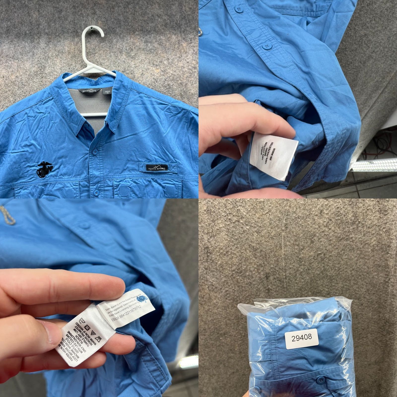 Eddie Bauer VINTAGE Eddie Bauer Shirt Mens XL Blue Button-Down Vented USMC Marines Patch Fishing Button-Up Collared Short Sleeve Regular Fit Size US XL / EU 56 / 4 - 8 Thumbnail