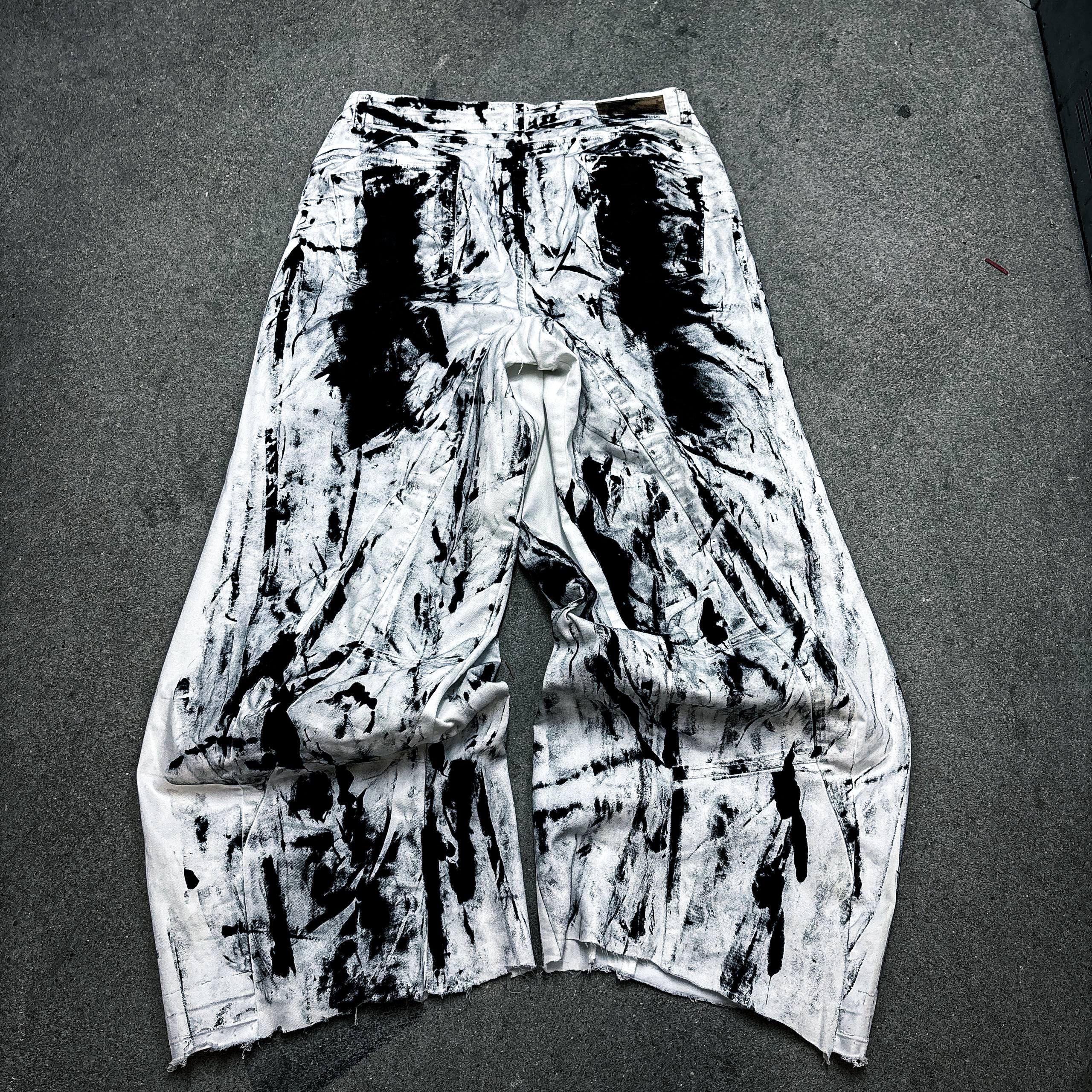 Japanese Brand Custom white Baggy Distressed Jeans Painted Wide Leg Size US 31 - 7 Thumbnail