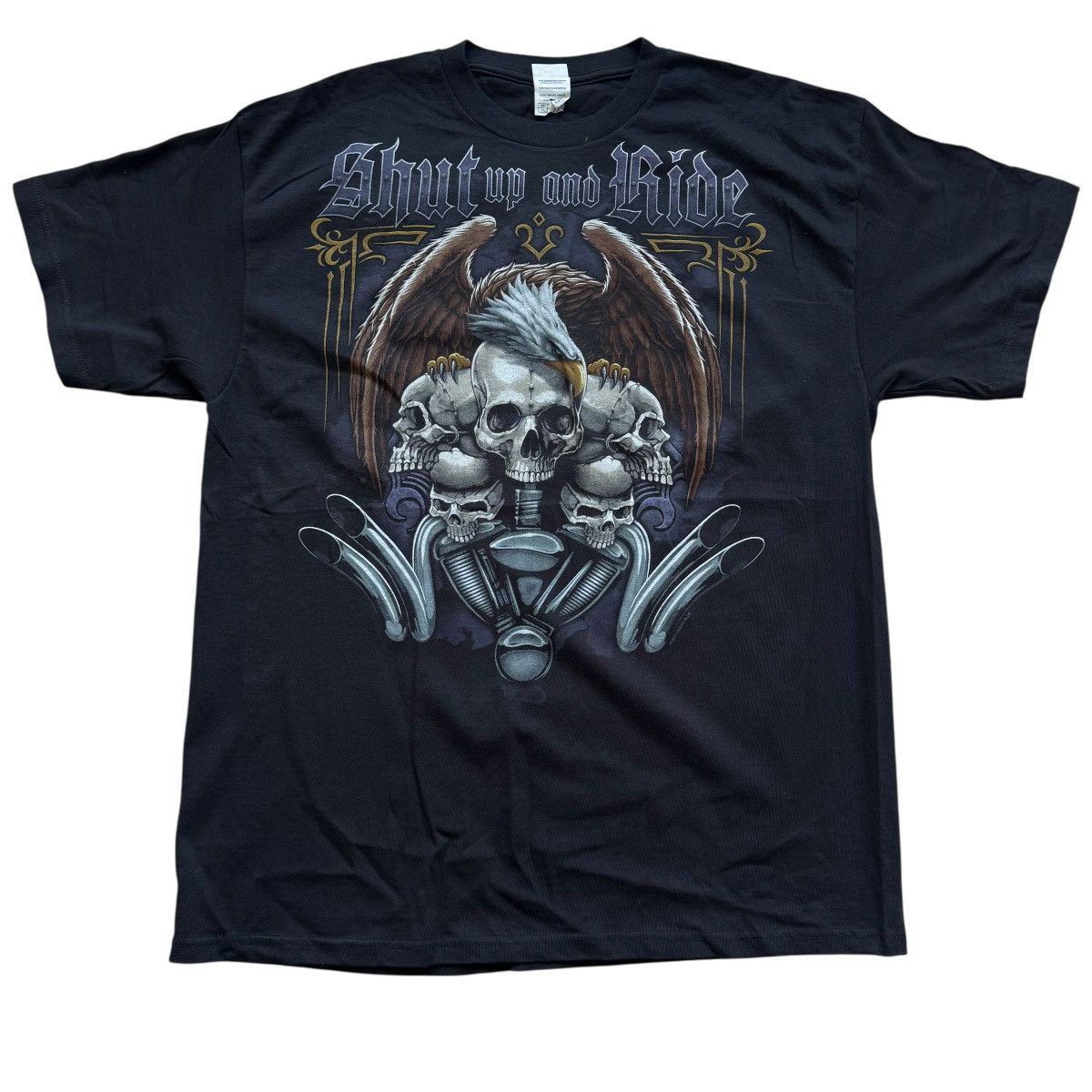 Vintage y2k biker shut up and ride eagle skull graphic t shirt Size US XL / EU 56 / 4 - 1 Thumbnail