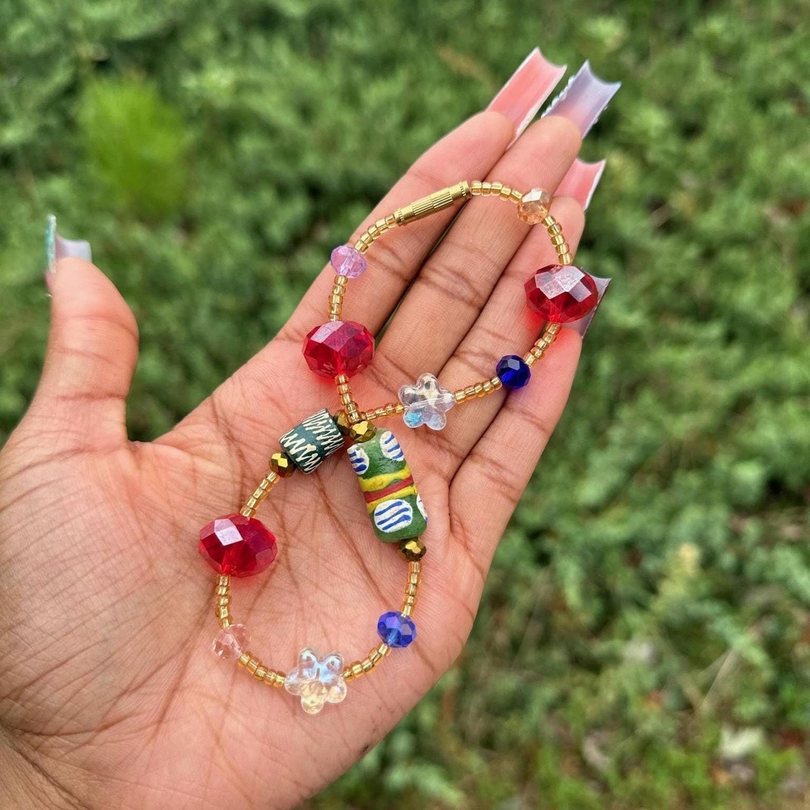 Handmade Maasai Krobo jumbo handmade multicolored beaded anklets Size ONE SIZE - 3 Thumbnail