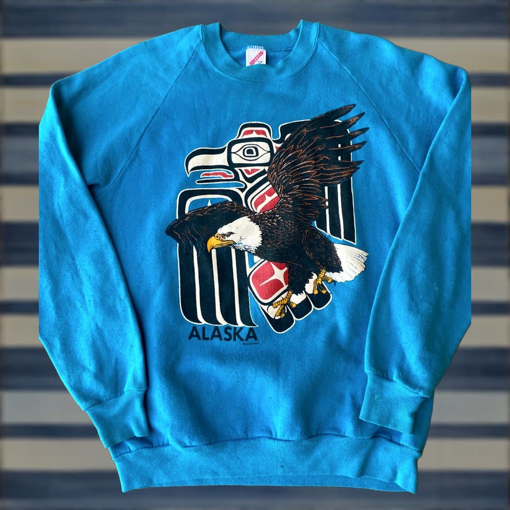Jerzees VINTAGE 90s Alaska Eagle Souvenir Blue Crew Neck Sweatshirt Large USA Jerzees Crew Neck Sweatshirt Men’s Size US L / EU 52-54 / 3 - 1 Thumbnail