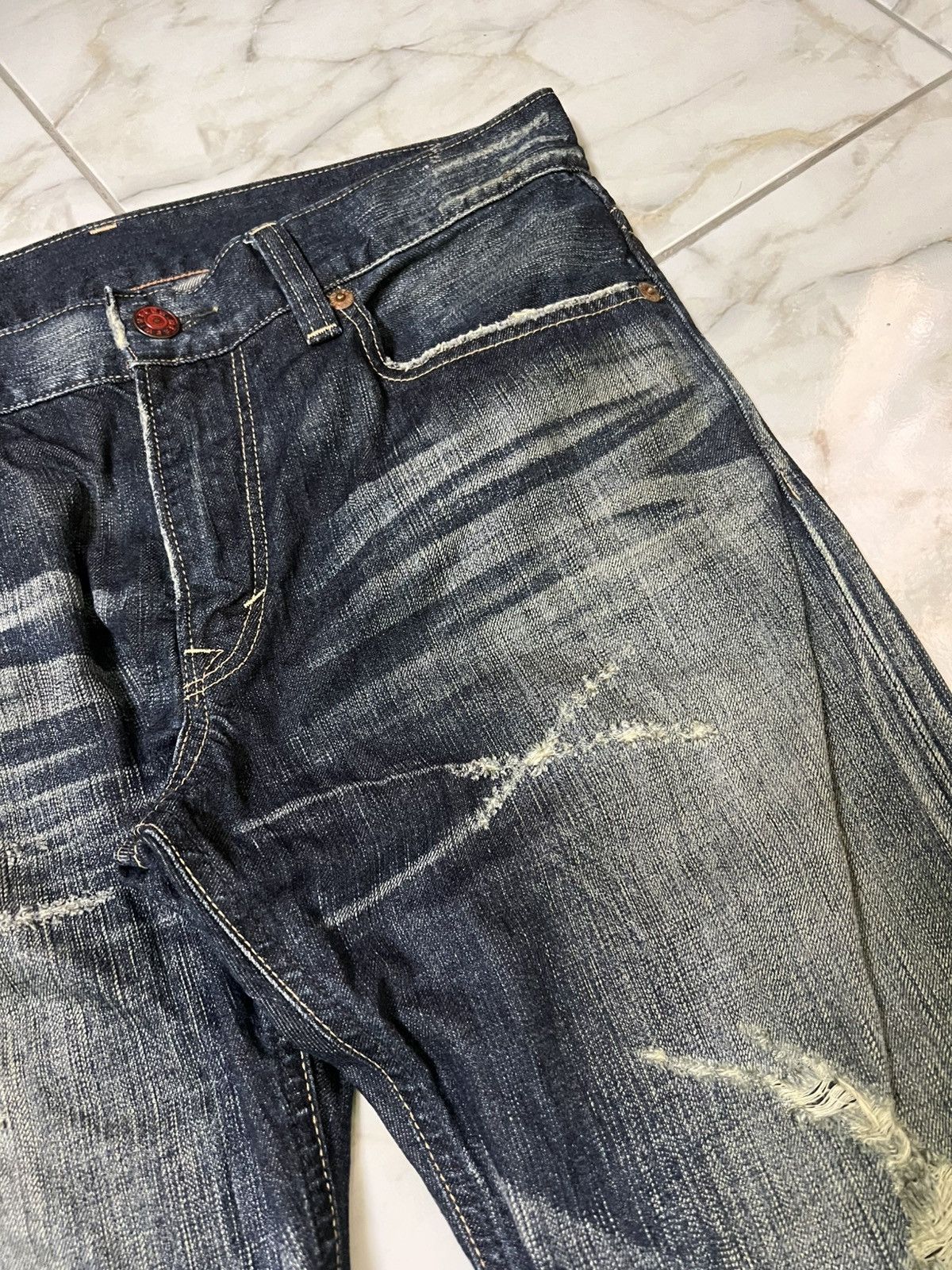 Edwin 💥Flare💥Vintage Edwin 503 Blue Trip Distress Jean Size US 36 / EU 52 - 8 Thumbnail