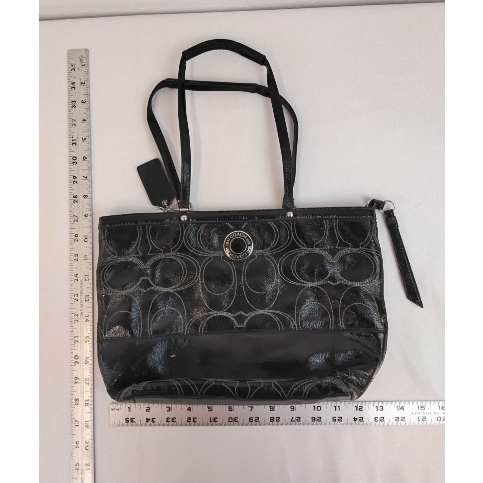 Coach Coach Signature Stitch Tote Bag Black Patent Leather Size ONE SIZE - 21 Thumbnail