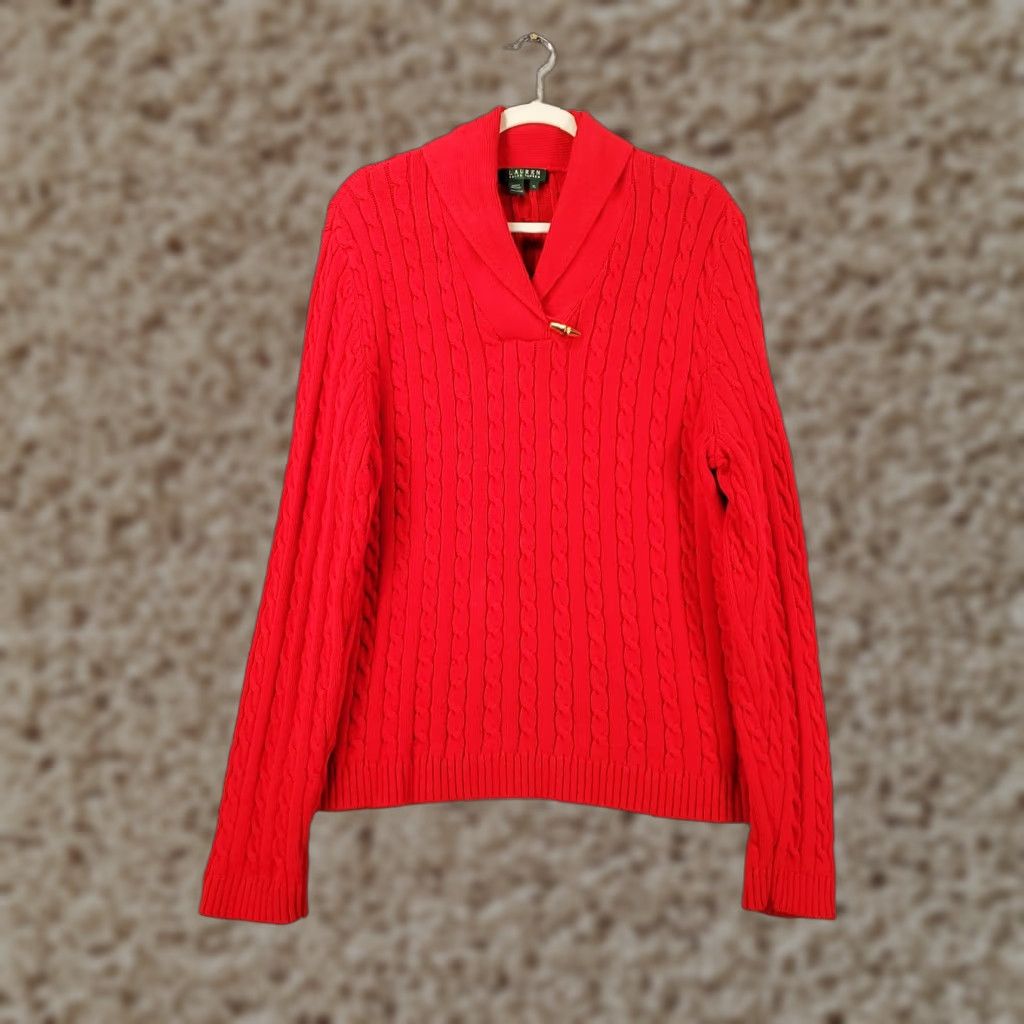 Ralph Lauren Ralph Lauren Sweater Womens XL Red Cable Knit Shawl Neck Long Sleeve Size XL / US 12-14 / IT 48-50 - 1 Thumbnail