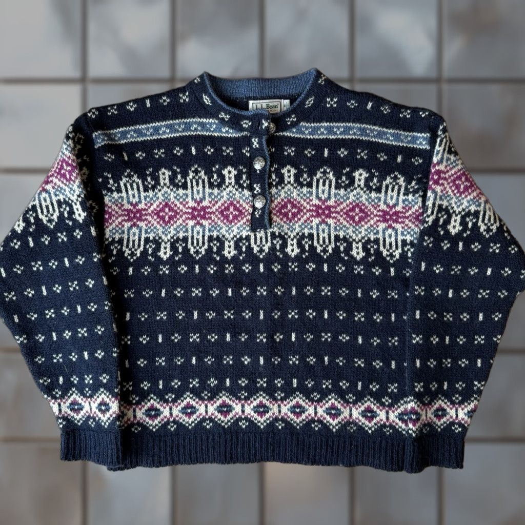 Vintage VINTAGE LL Bean Nordic Sweater Women’s Medium Blue Wool Pullover Fair Isle Pullover Casual Knit Crew Neck Size M / US 6-8 / IT 42-44 - 1 Thumbnail