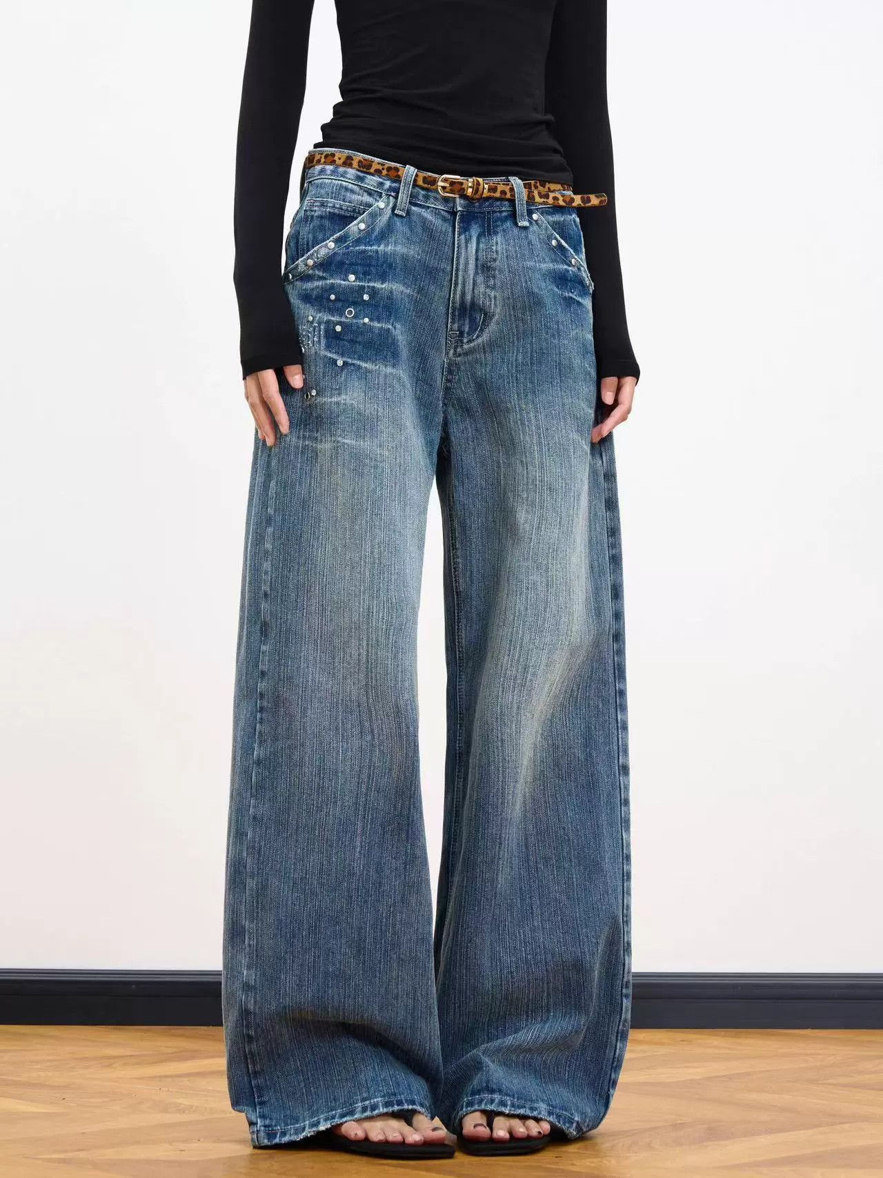Jean American retro rivet washed distressed lightning jeans Size US 32 / EU 48 - 4 Thumbnail