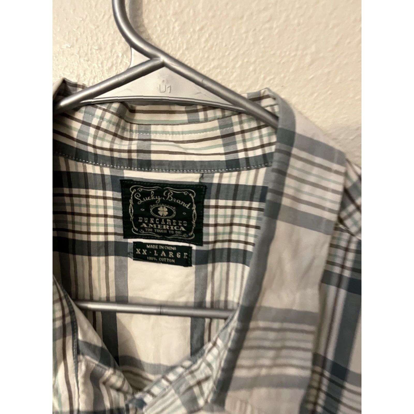 Lucky Brand Lucky Brand Dungaree Shirt Men 2XL Short Sleeve Button-Up Plaid White Blue Multicolor Casual Shirt Mens Size US XXL / EU 58 / 5 - 2 Thumbnail