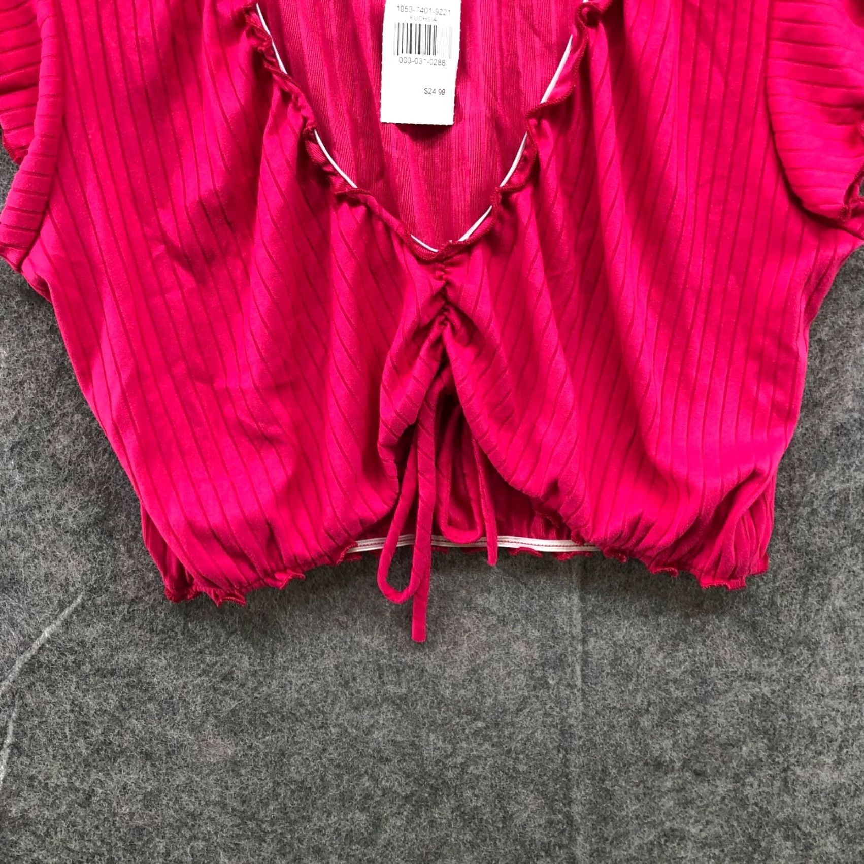 Rainbow NWT Rainbow Pink Ribbed Ruffle Drawstring Gathered Front Crop Top V-neck Tee XL Size XL / US 12-14 / IT 48-50 - 4 Thumbnail