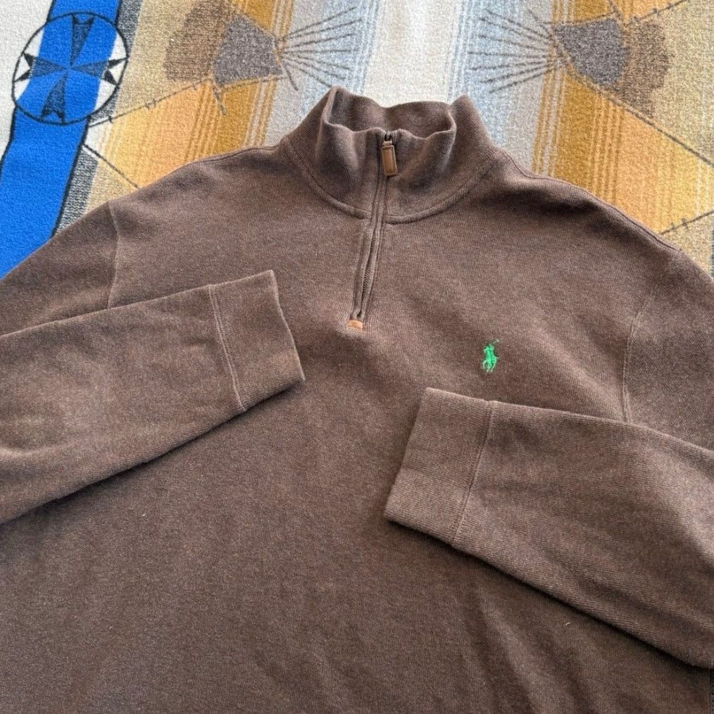 Polo Ralph Lauren VINTAGE Polo Ralph Lauren Mens Polo 1/4 Zip Pullover Sweater XL Brown Embroidered Preppy Size US XL / EU 56 / 4 - 2 Thumbnail