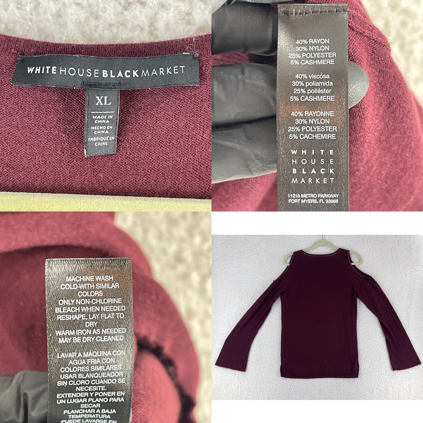 White House Black Market White House Black Market Shirt Womens XL Maroon Cold Shoulder Long Sleeve Crew Neck Blouse Size XL / US 12-14 / IT 48-50 - 8 Thumbnail