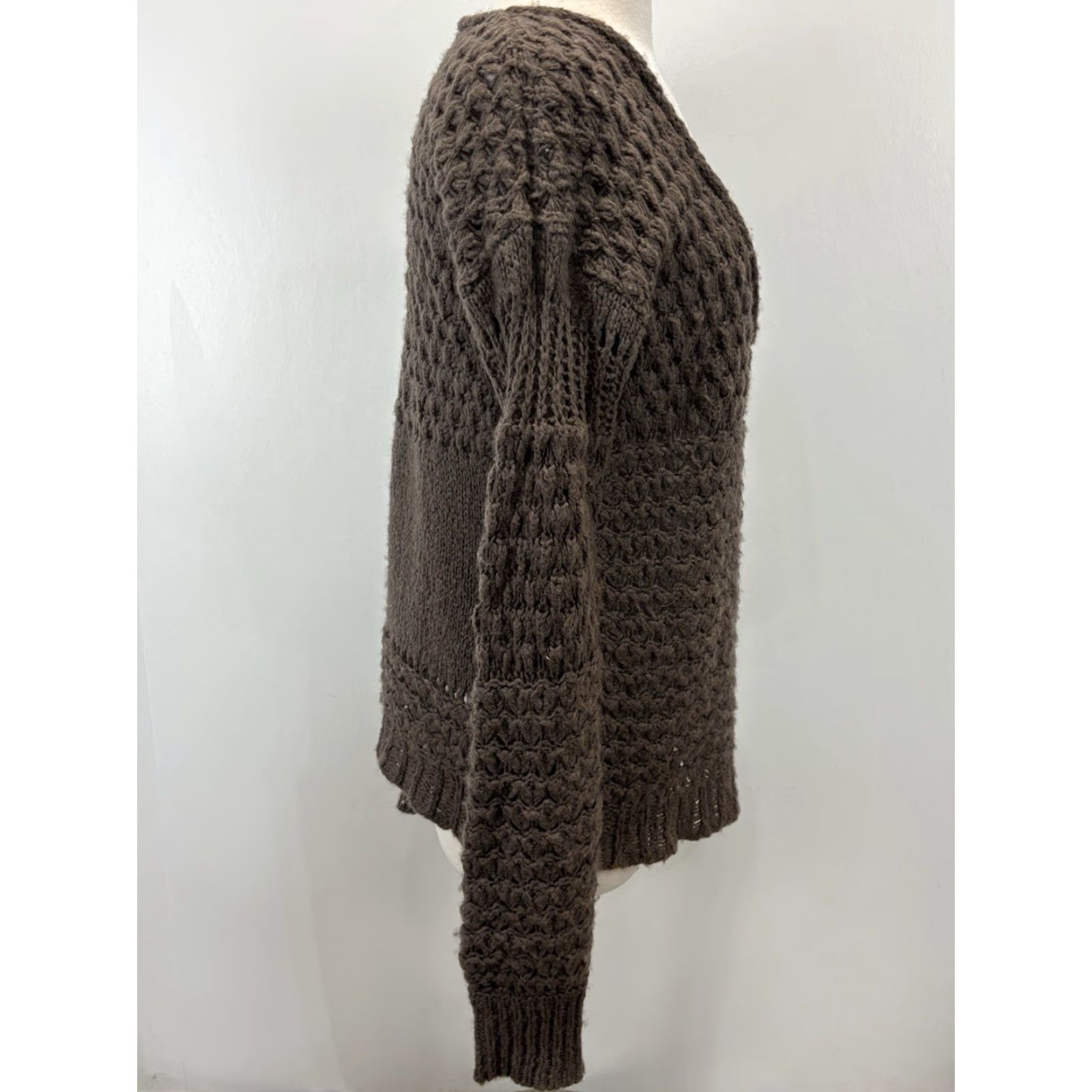 Free People Free People Crashing Waves Pullover Cocoa Brown XS Loose Knit Tunic Women’s Sweater Long Sleeve V-Neck Acrylic Blend Knit Regular Size XS / US 0-2 / IT 36-38 - 4 Thumbnail