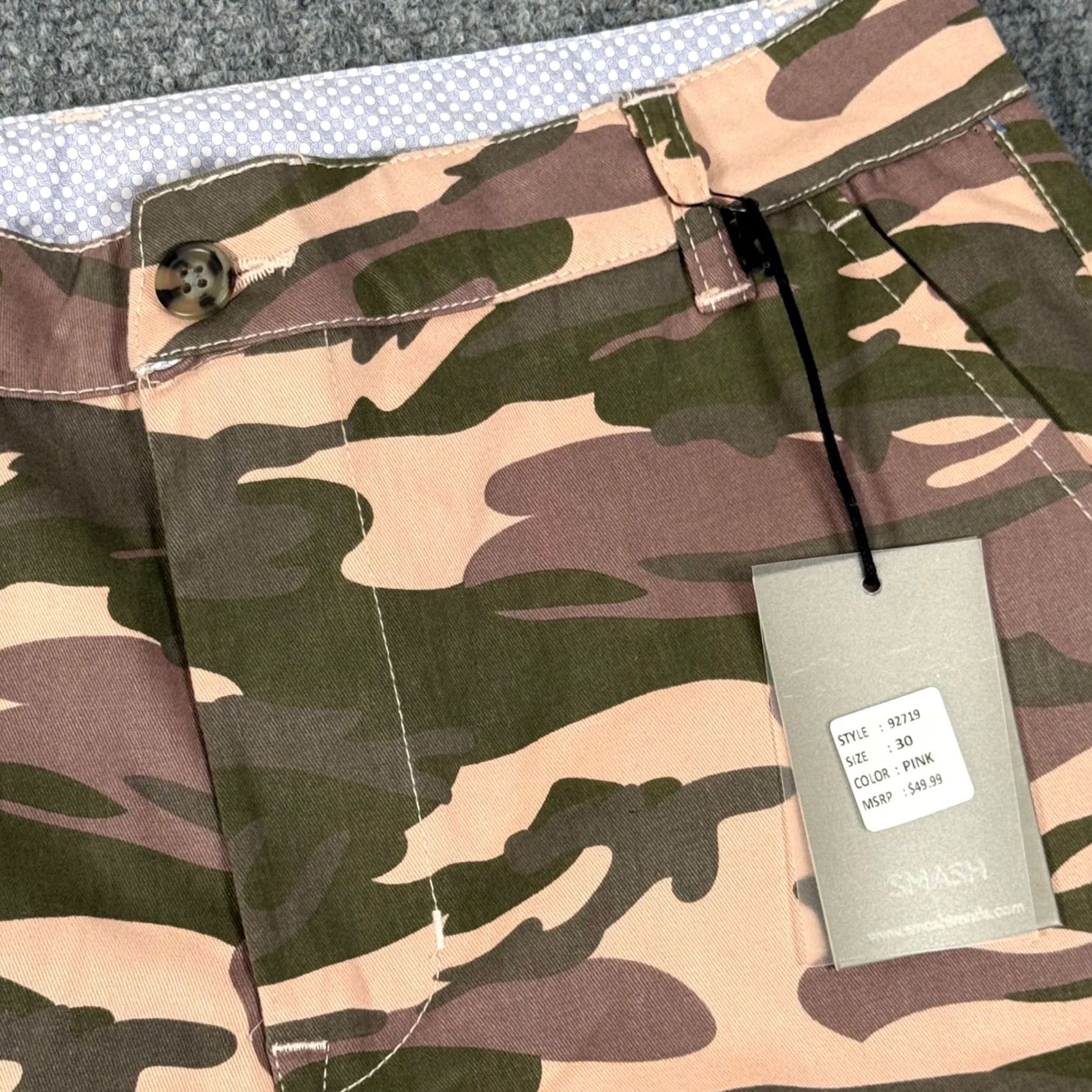 Vintage Smash Camouflage Shorts Cargo Men 30 Pink Camouflage Cotton Blend Summer NWT Casual Stretch Pockets Front Flat New with Tags Size US 30 / EU 46 - 2 Thumbnail