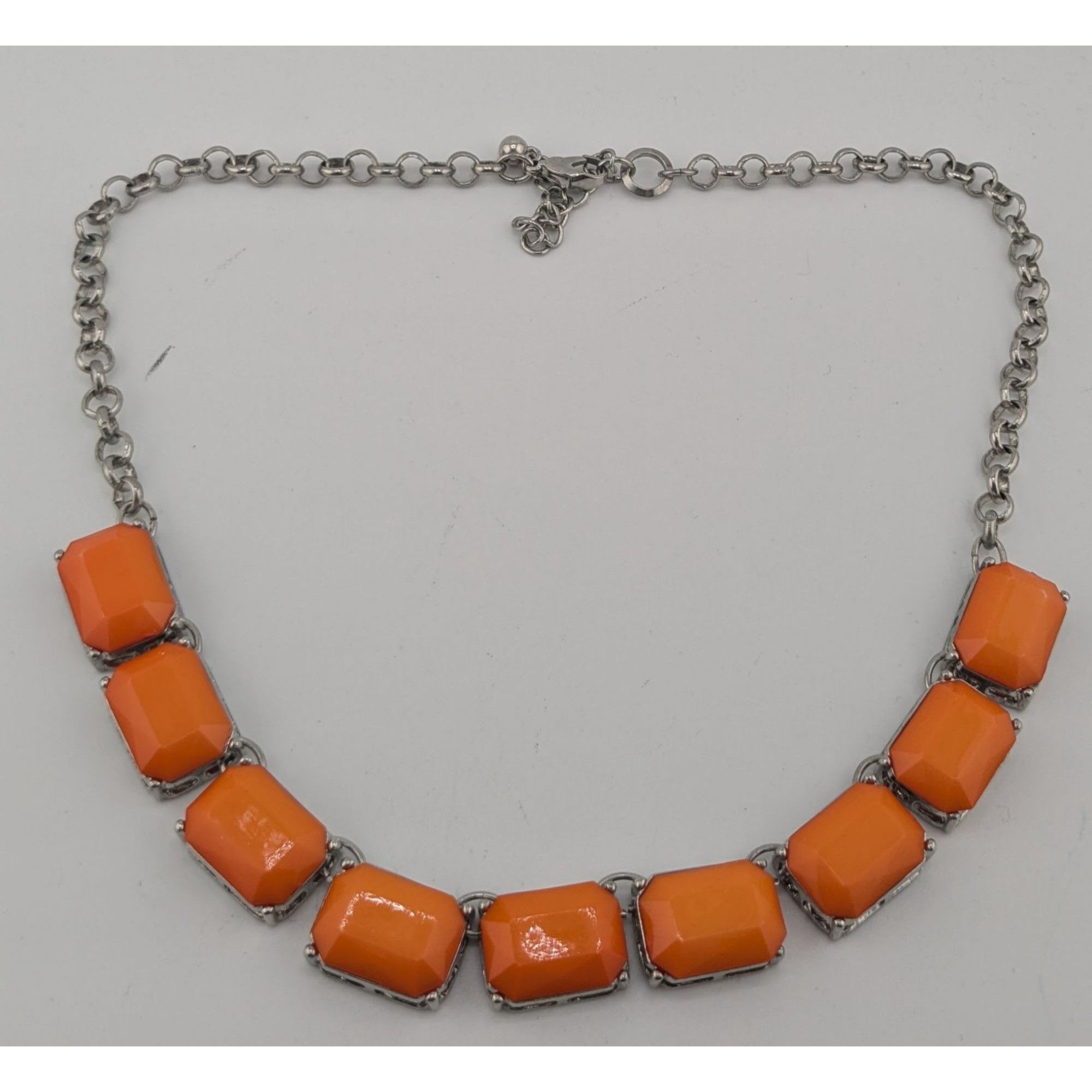 Other Retro Orange Statement Necklace With Silver-Tone Chain Size ONE SIZE - 6 Thumbnail