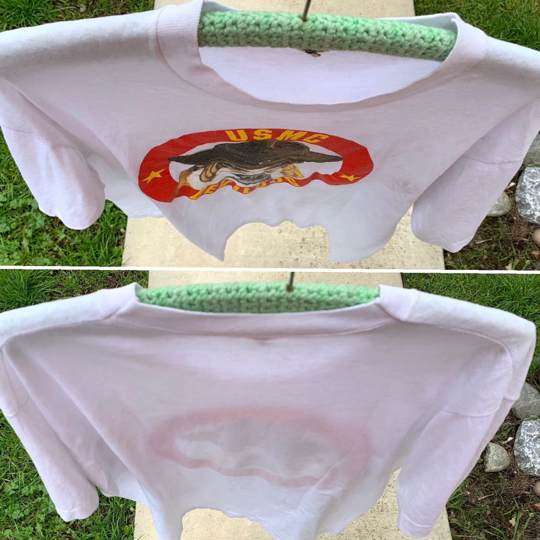 Vintage VINTAGE USMC Devildog t shirt 80s 1980s White Cotton Blend Screen Stars 2XL Mens Graphic Tee Marines Dog 88 AK C 88 A.K. Decade 1980s 1980s Size US XXL / EU 58 / 5 - 7 Thumbnail