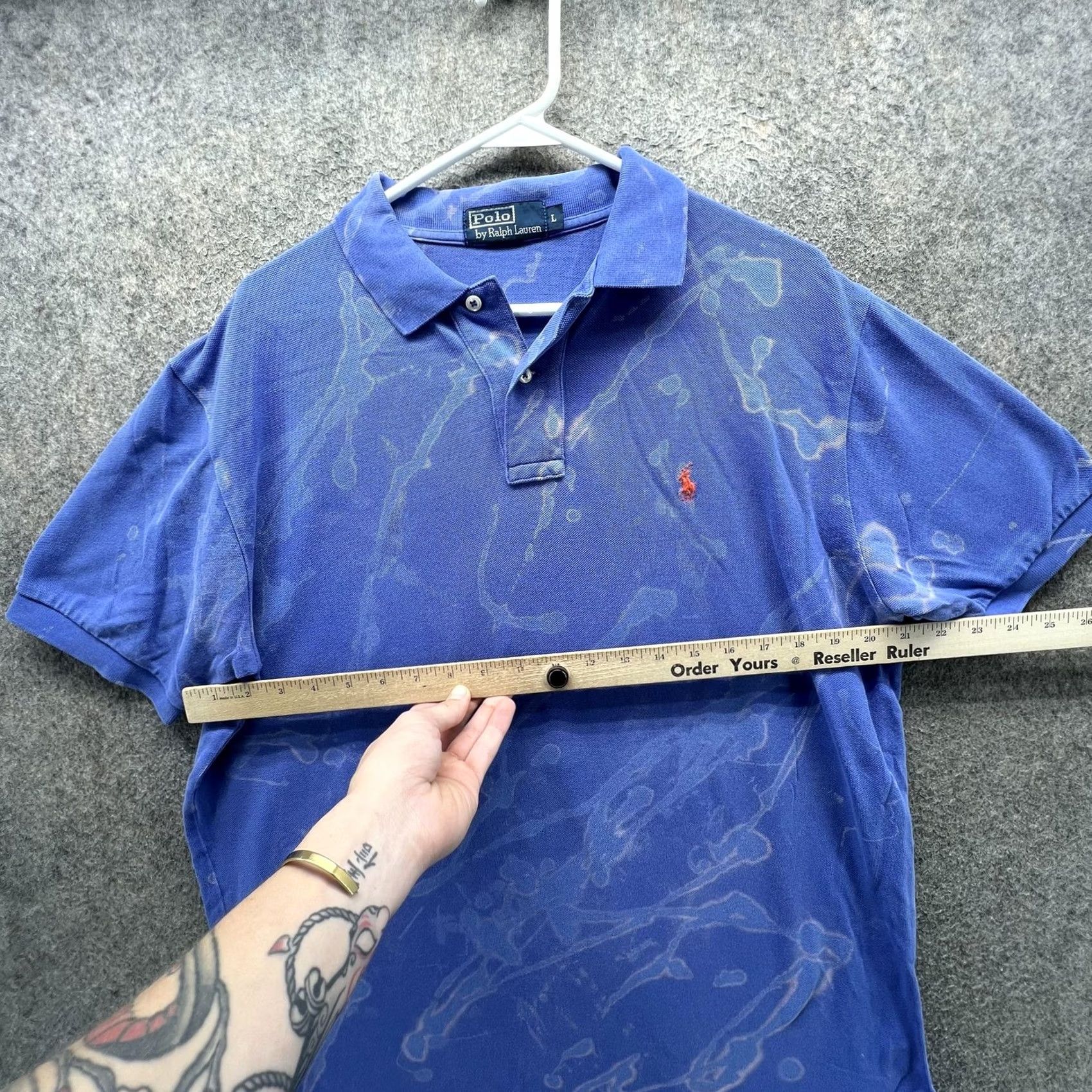 Polo Ralph Lauren VINTAGE Polo by Ralph Lauren Polo Shirt Mens L Blue Pony Logo Bleach Stained Bleached Stains Size US L / EU 52-54 / 3 - 5 Thumbnail