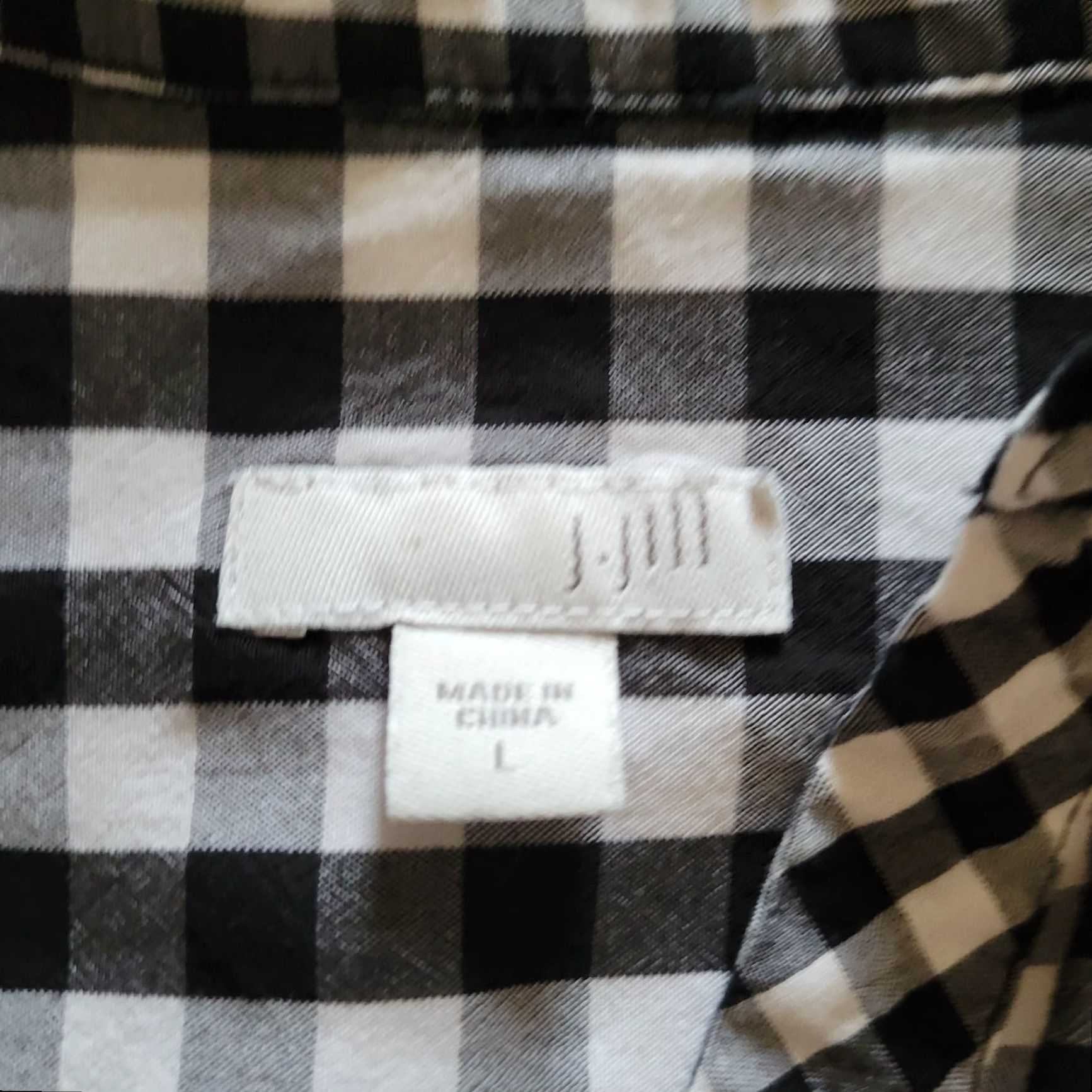 Talbots J Jill Blouse Shirt Womens Large Black White Gingham Plaid 3/4 Sleeve V-Neck Pullover Button Cuff Casual Everyday Vintage No Size L / US 10 / IT 46 - 5 Thumbnail
