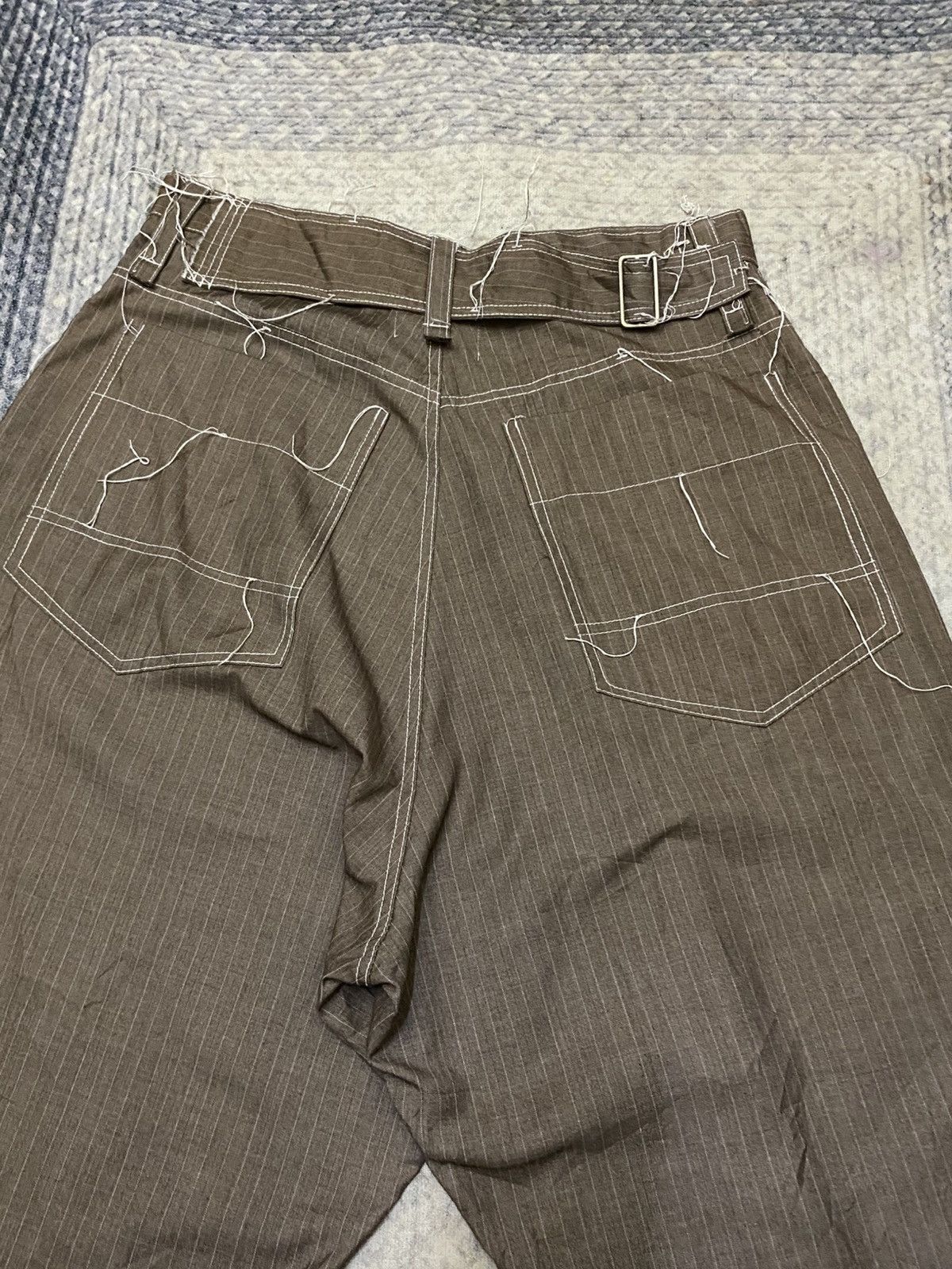 Japanese Brand Frank U Pencil Stripe Messy Raw Seam Stitches Balloon Pant Size US 32 / EU 48 - 5 Thumbnail