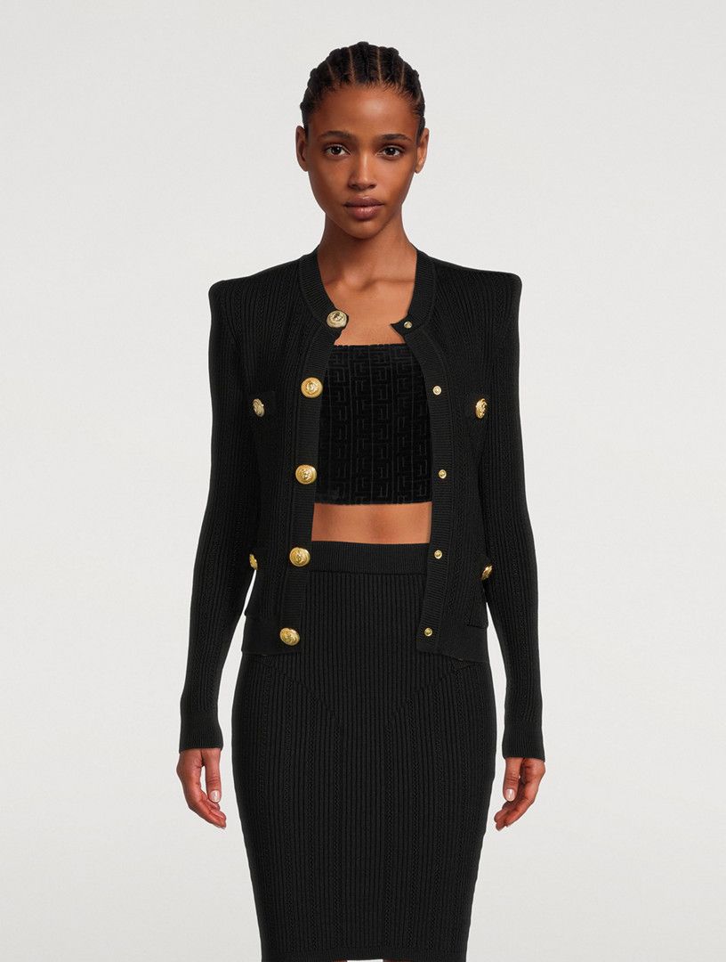 Balmain o1s1wg110825 Crewneck Cardigan in Black Size XL / US 12-14 / IT 48-50 - 2 Thumbnail