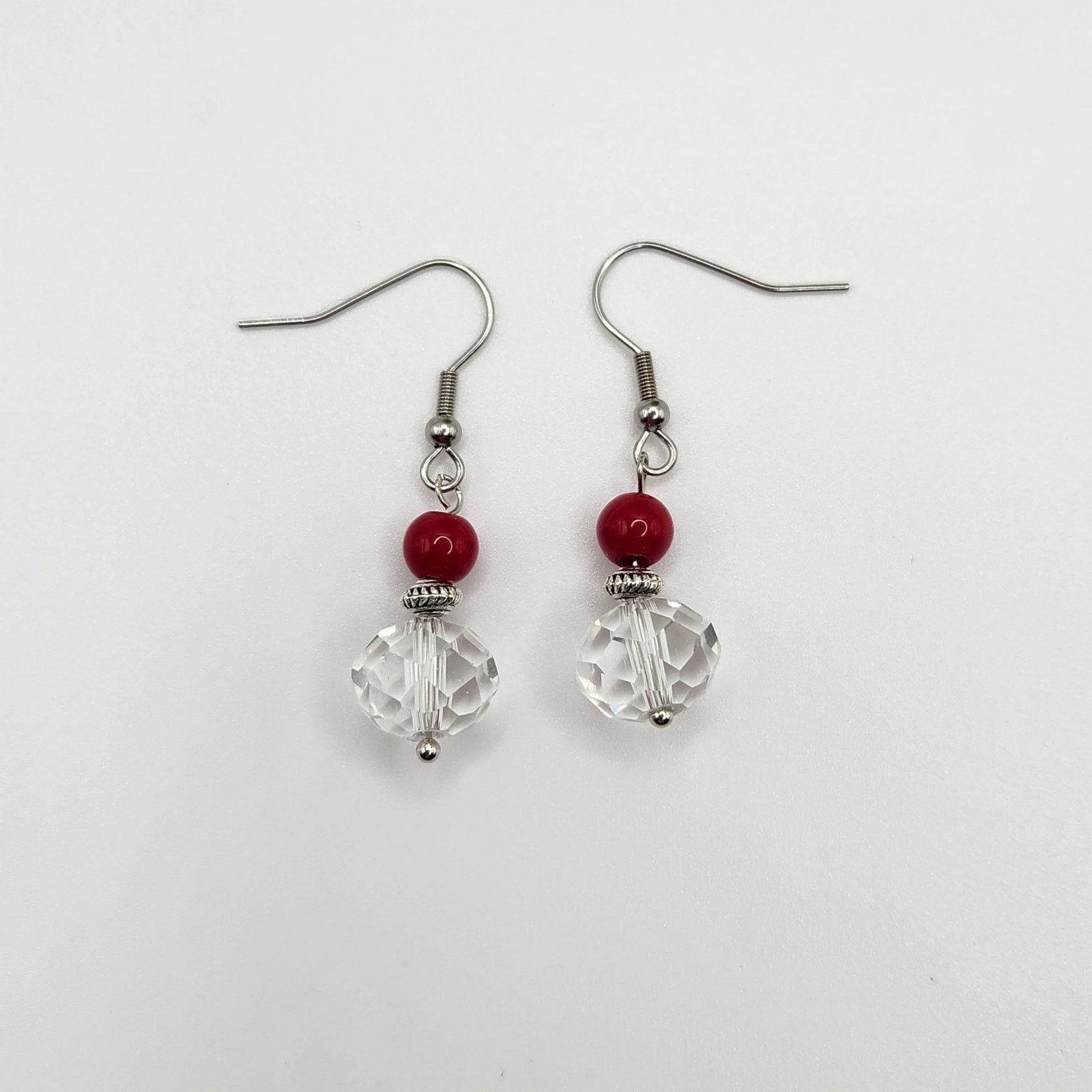 Other Handmade Earrings with Crystal, Red Coral – 1.5" Dangle Size ONE SIZE - 3 Thumbnail