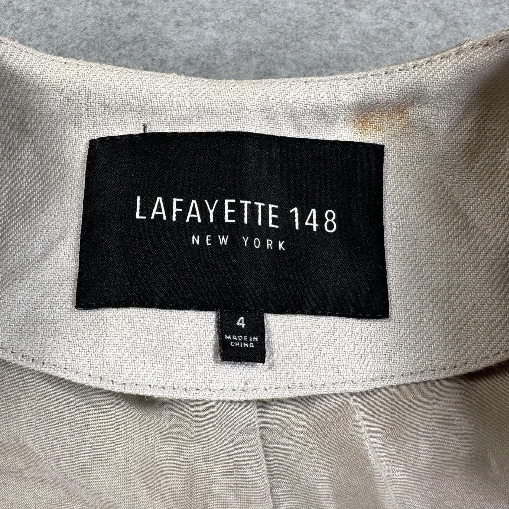 Vintage Lafayette 148 New York Leather Jacket Womens 4 Beige Collarless Zip Linen Shirt Size S / US 4 / IT 40 - 7 Thumbnail