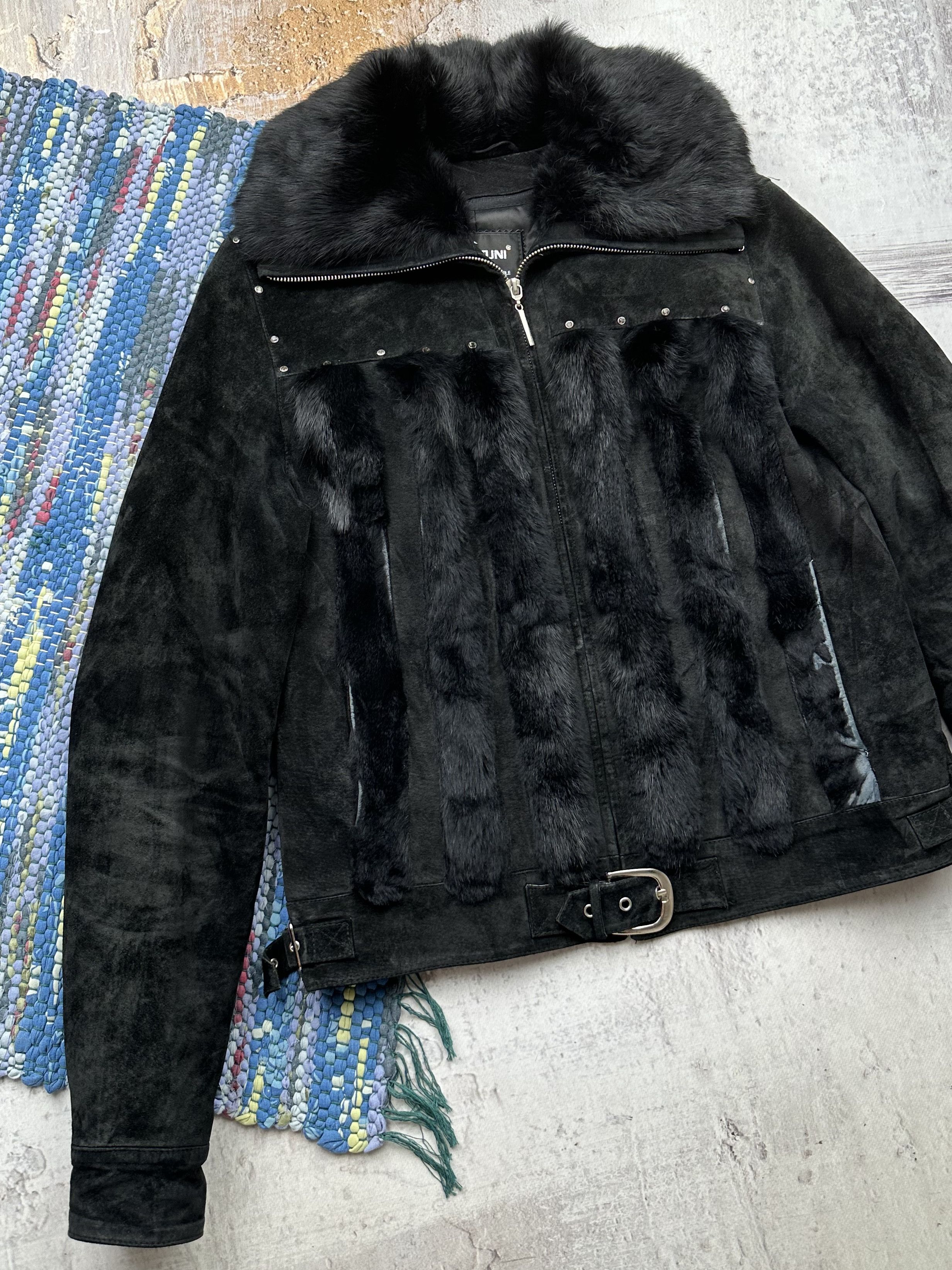 Vintage Vintage Real Fur and Suede Leather Jacket With Belt A71D15 Size M / US 6-8 / IT 42-44 - 2 Thumbnail