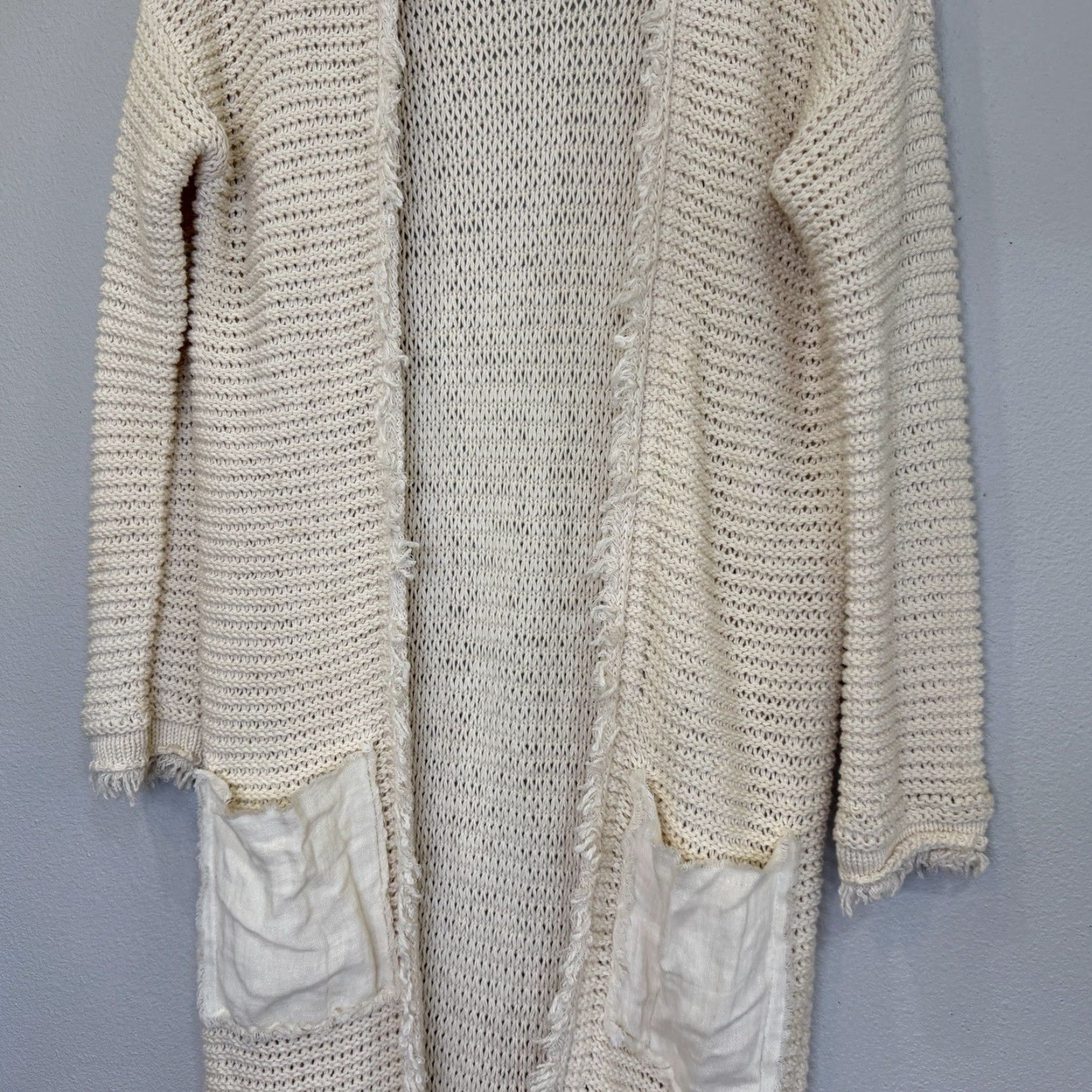 Free People Free People Woodstock Long Knit Sweater Cardigan Ivory Fringe Duster Boho Women’s Small Long Sleeve Open Front Size S / US 4 / IT 40 - 3 Thumbnail