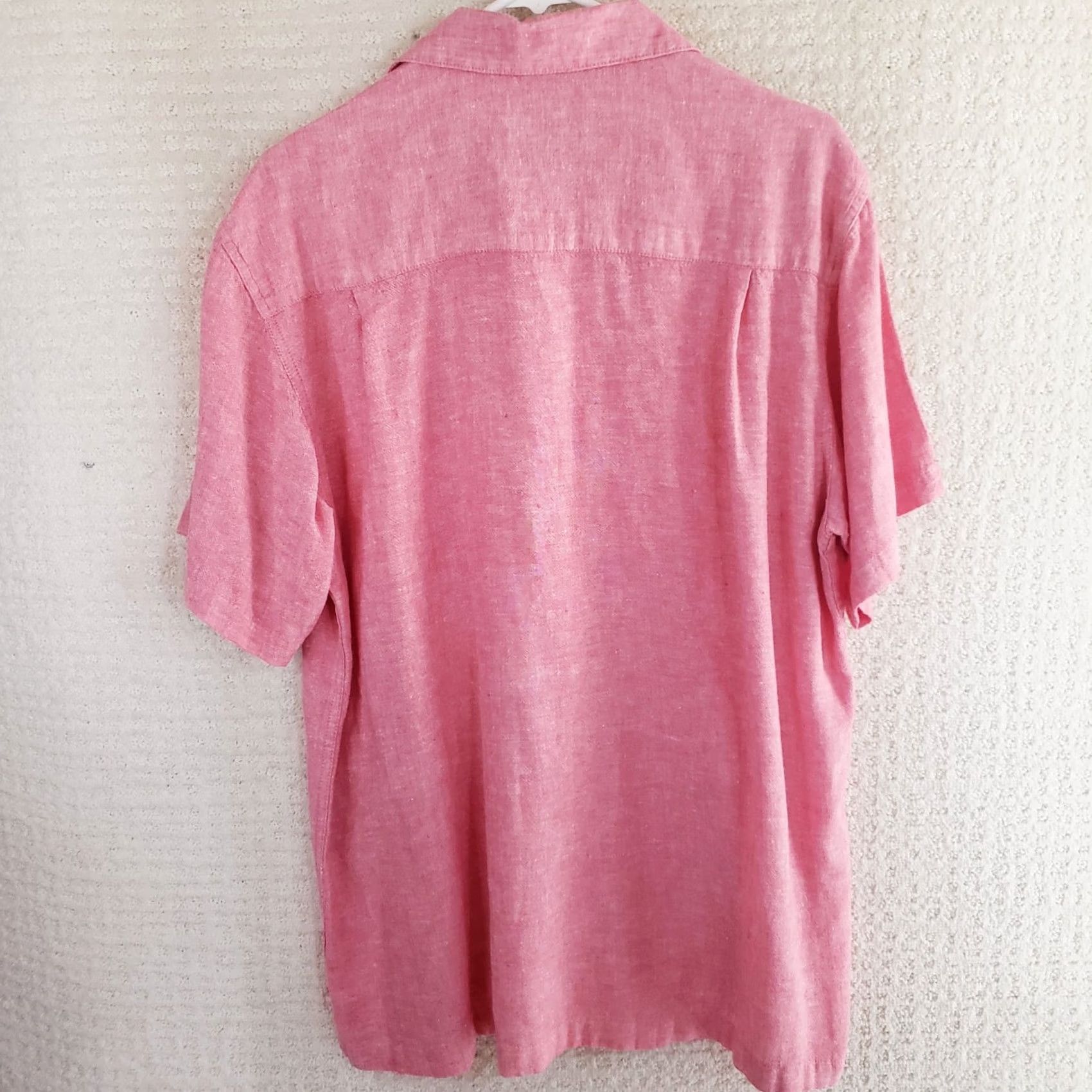 Pinko Saddlebred Shirt Mens L Button Front Classic Fit Linen Cotton Pink Short Sleeve Size US L / EU 52-54 / 3 - 5 Thumbnail