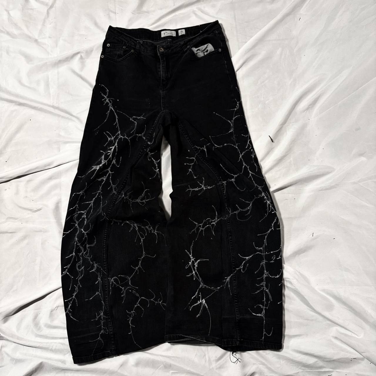Japanese Brand Custom Black Baggy Jeans with White cyber sigilismPrint Size US 36 / EU 52 - 1 Thumbnail