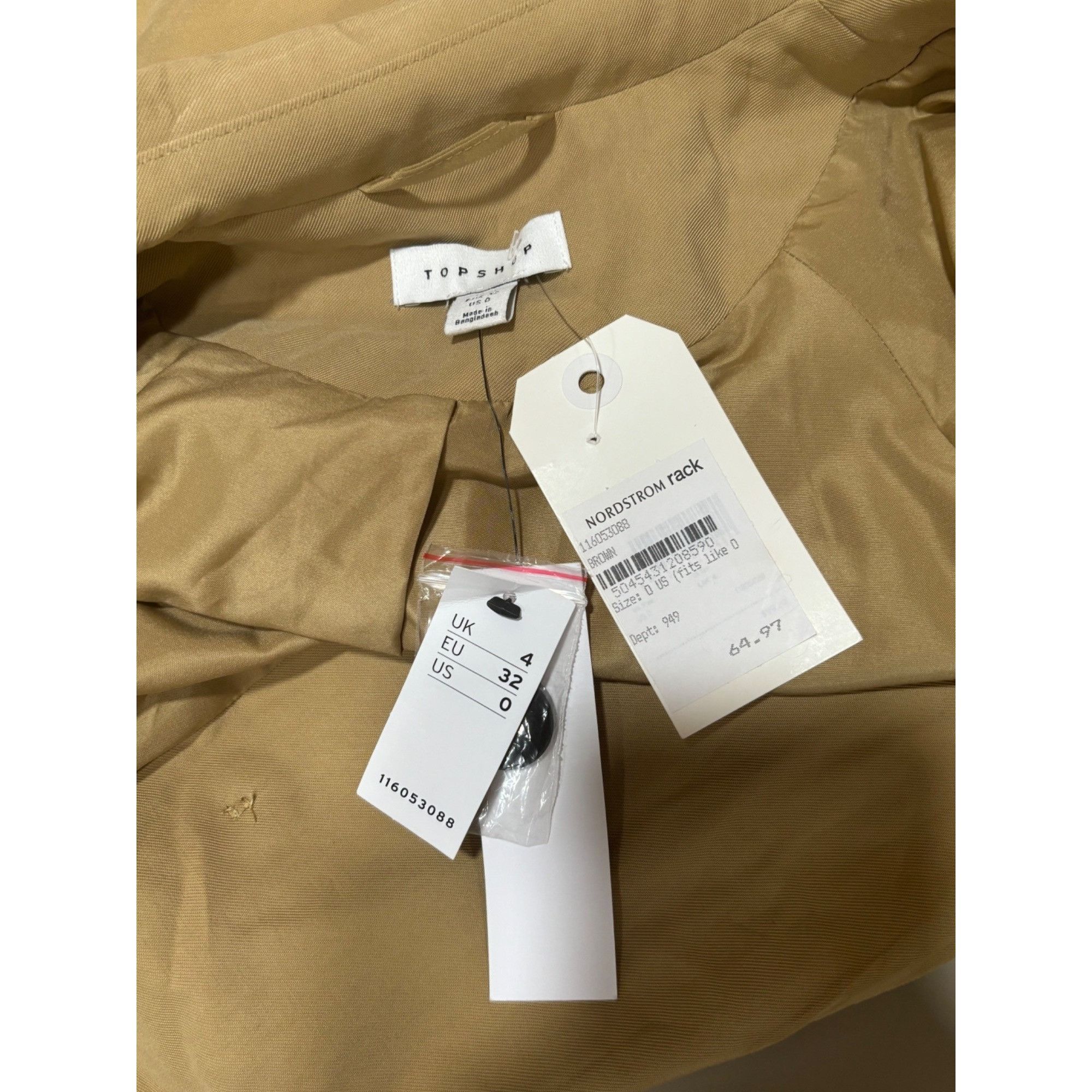 Topshop Topshop Women's Belted Trenchcoat in Taupe-Brown, Sz. 0 Size XXS / US 00 / IT 34 - 7 Thumbnail