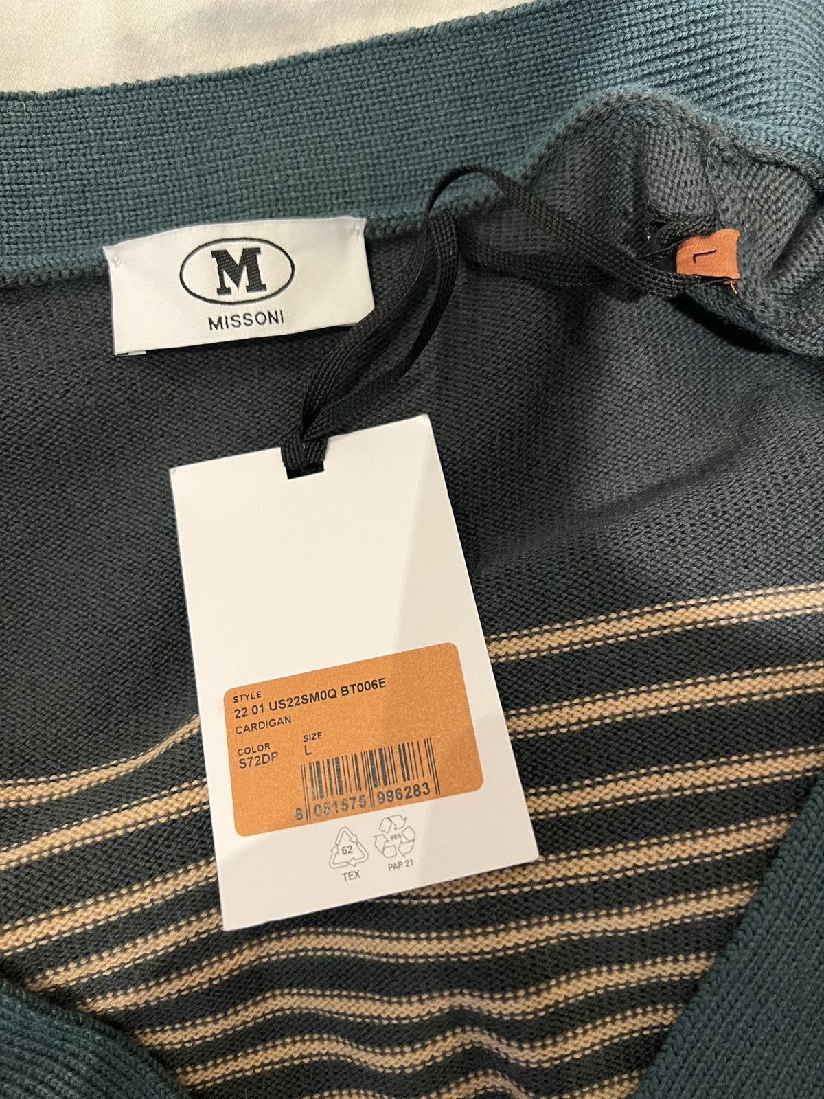 Missoni MISSONI Wool Striped Cardigan Multicolour Green Large Men L Size US L / EU 52-54 / 3 - 6 Thumbnail