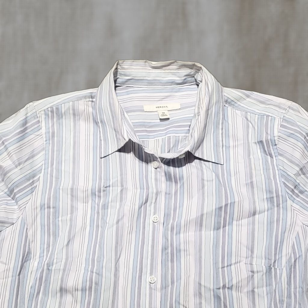 Merona Merona Shirt 3/4 Sleeve Button-Up Striped Top Women 18W Blue White Multicolor Casual Spring Summer Size XXL / US 16-18 / IT 52-54 - 1 Thumbnail