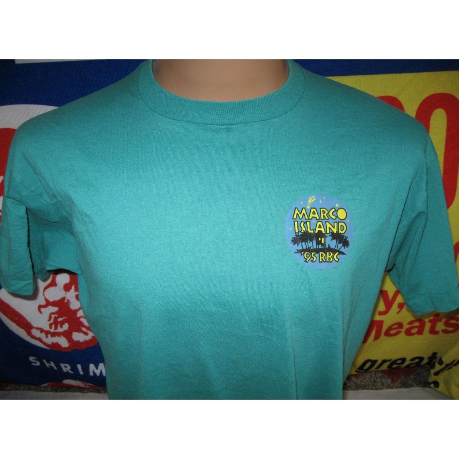 Fruit Of The Loom VINTAGE Fruit of the Loom T-Shirt Men XL Marco Island RBC 1995 Beach 90s Blue Cotton Polyester Graphic Print Short Sleeve Shirt Mens XL Size US XL / EU 56 / 4 - 2 Thumbnail
