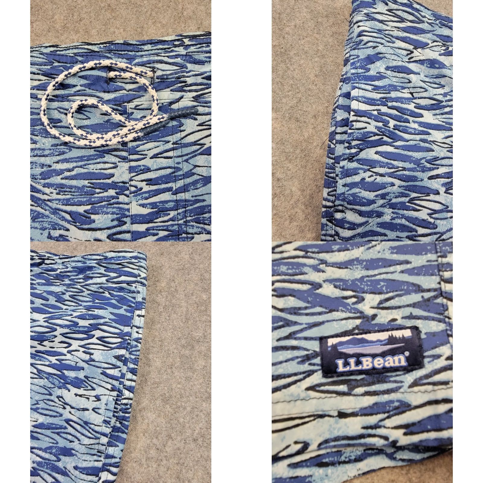 Vintage L.L. Bean Swim Trunks Bottom Mens Large Blue Lined Drawstring Pockets 8" Inseam Athletic Geometric Pattern Size ONE SIZE - 8 Thumbnail