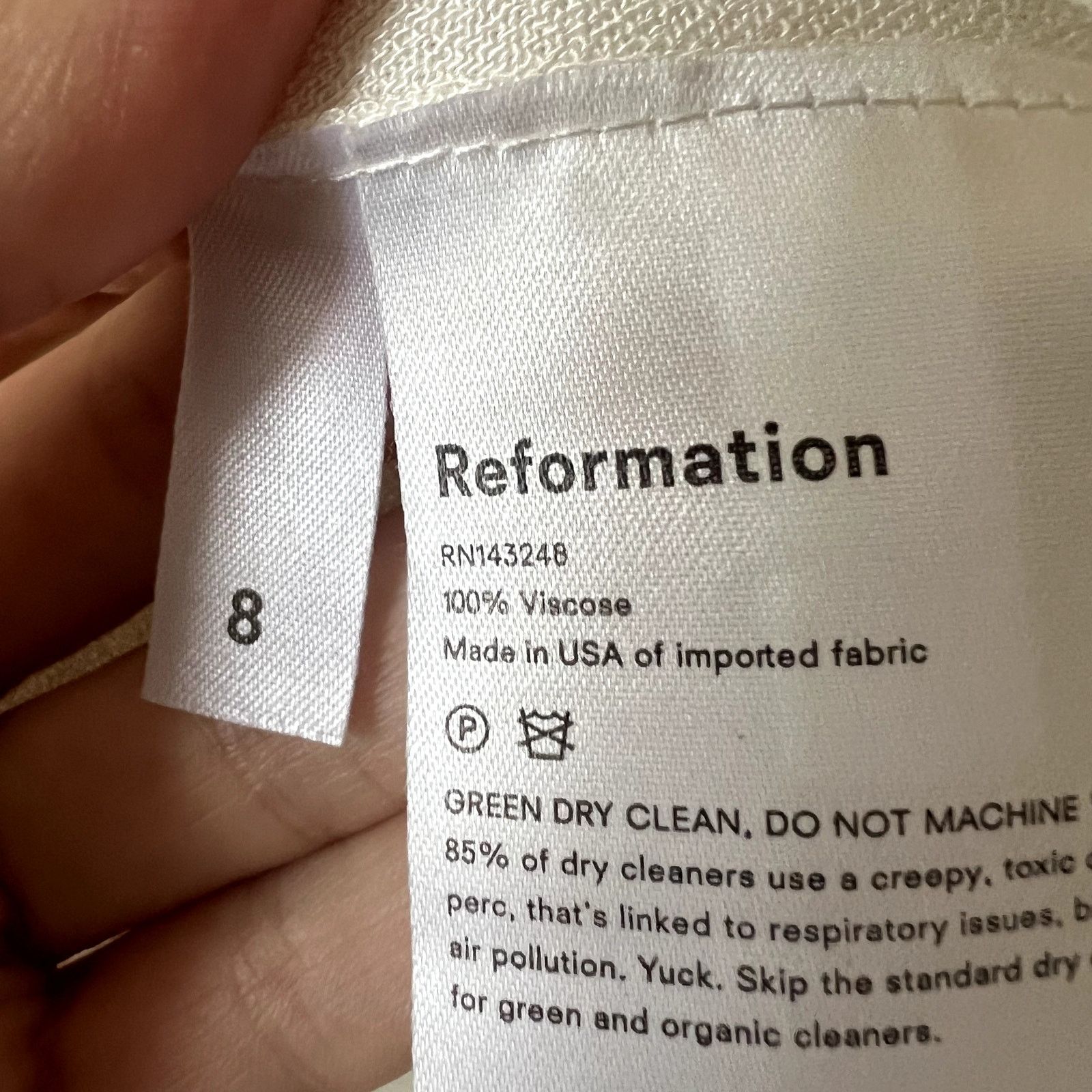 Reformation Christine mini Dress in Ivory size 8 UB