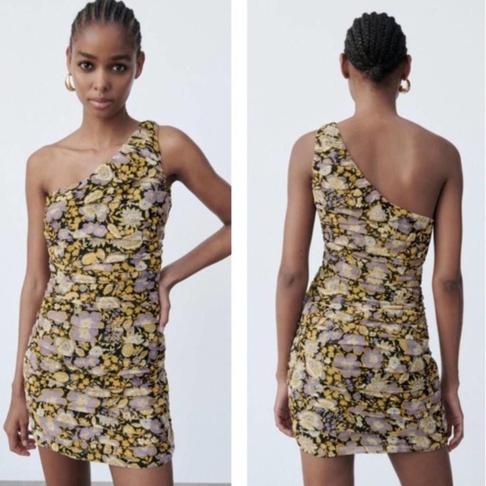 Zara Zara l NWT Floral One Shoulder Ruched Dress Medium Size M / US 6-8 / IT 42-44 - 1 Thumbnail