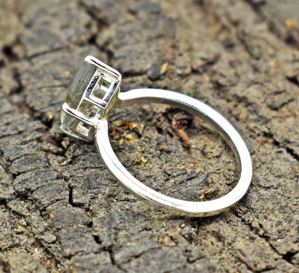 Handmade Natural Labradorite 925 Sterling Silver Ring Bridal Jewelry Size ONE SIZE - 3 Thumbnail